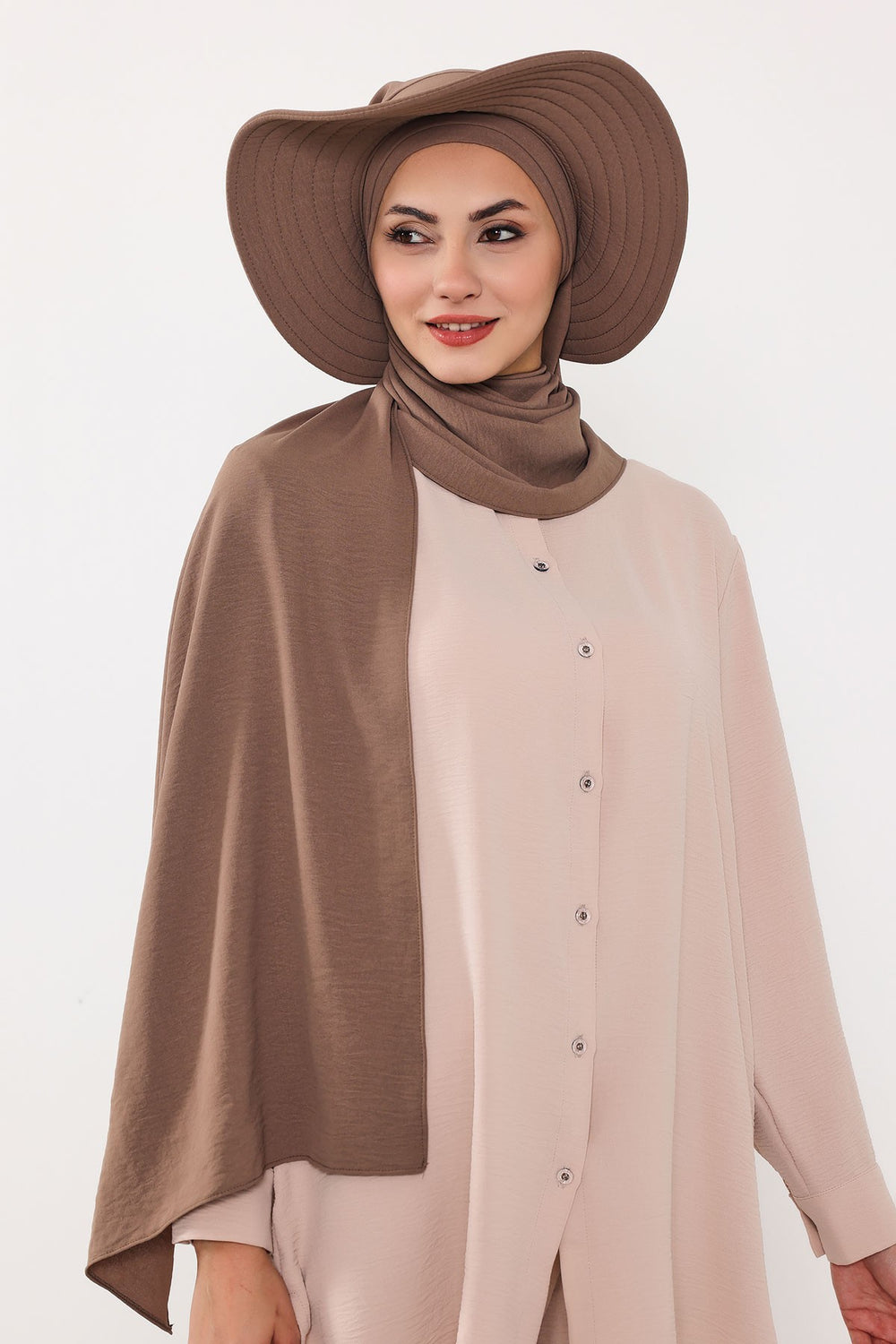 Instant Aerobin Shawl 2 in 1 Womens Wide Brim Summer Hat + Plain Scarf Foldable Roll up Beach Cap Removable Sun Hat Hijab Women Turban,SS-2A Light Grey