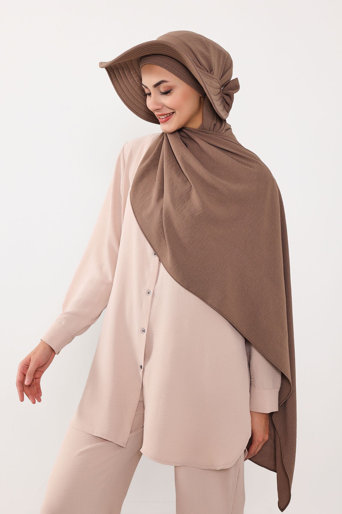 Instant Aerobin Shawl 2 in 1 Womens Wide Brim Summer Hat + Plain Scarf Foldable Roll up Beach Cap Removable Sun Hat Hijab Women Turban,SS-2A Light Grey