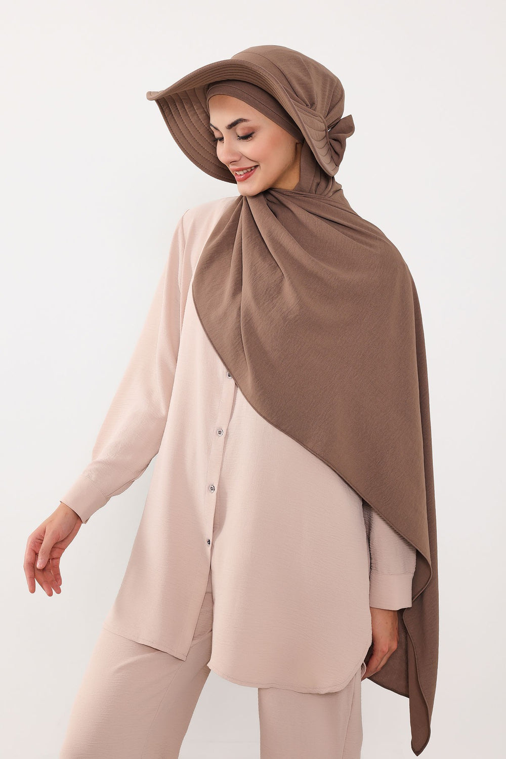 Instant Aerobin Shawl 2 in 1 Womens Wide Brim Summer Hat + Plain Scarf Foldable Roll up Beach Cap Removable Sun Hat Hijab Women Turban,SS-2A Light Grey