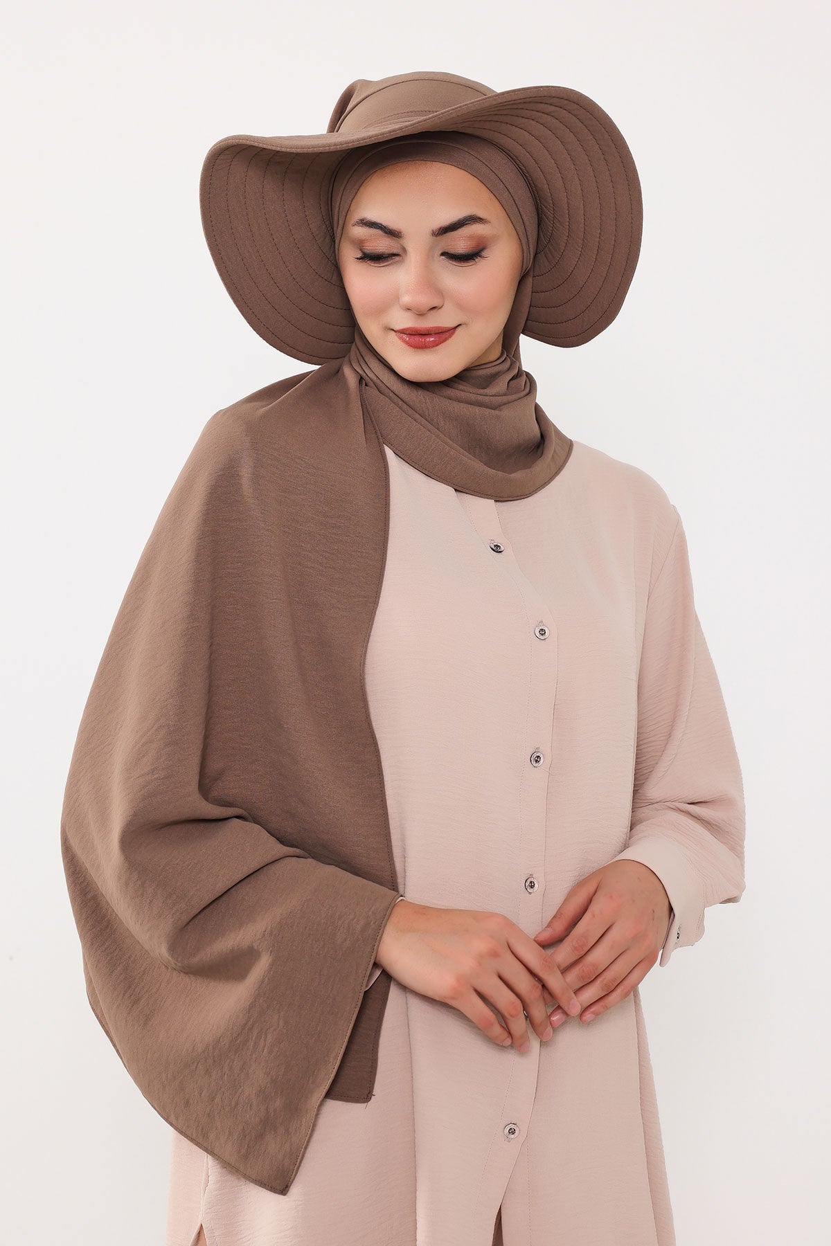 Instant Aerobin Shawl 2 in 1 Womens Wide Brim Summer Hat + Plain Scarf Foldable Roll up Beach Cap Removable Sun Hat Hijab Women Turban,SS-2A Light Grey