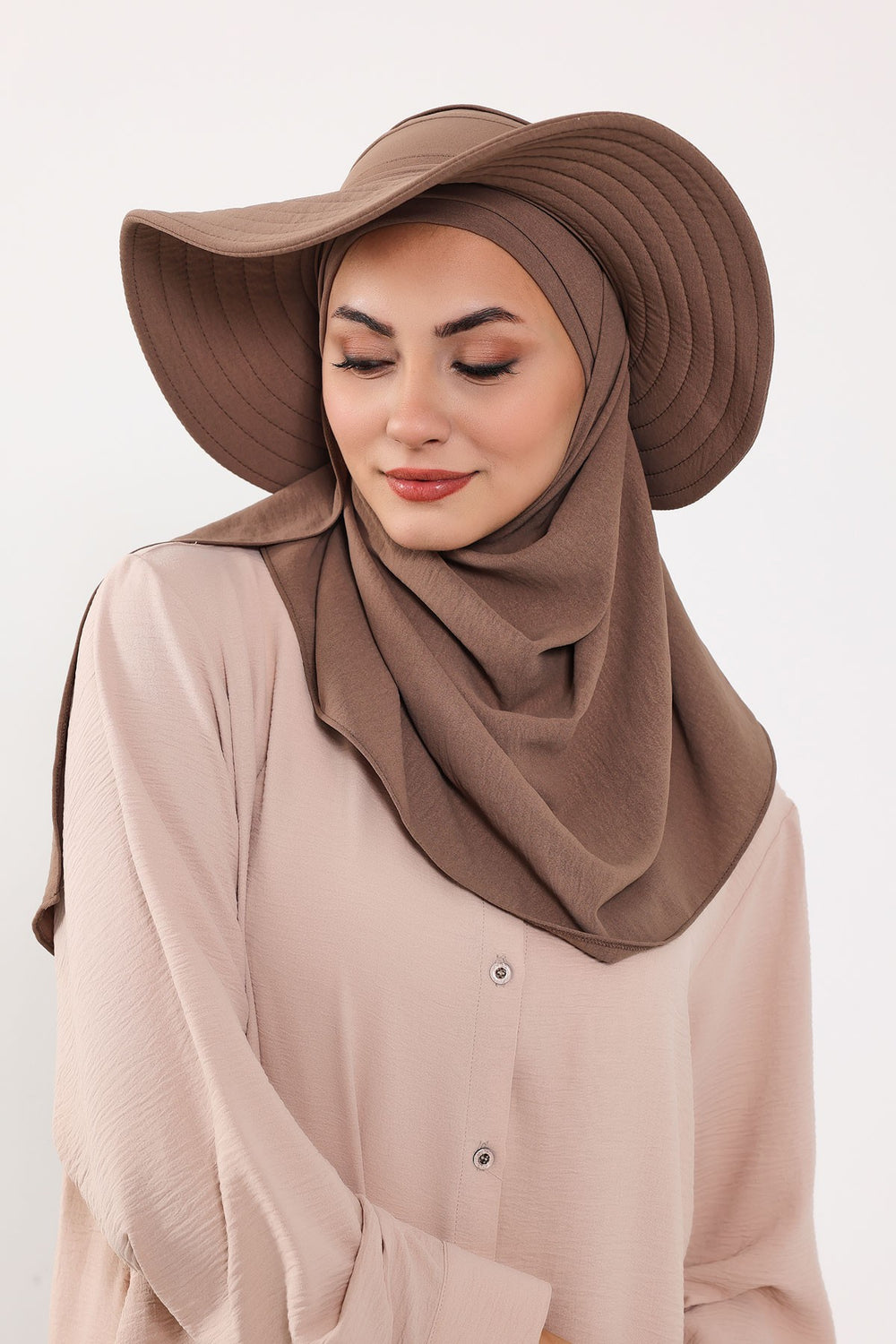 Instant Aerobin Shawl 2 in 1 Womens Wide Brim Summer Hat + Plain Scarf Foldable Roll up Beach Cap Removable Sun Hat Hijab Women Turban,SS-2A Light Grey