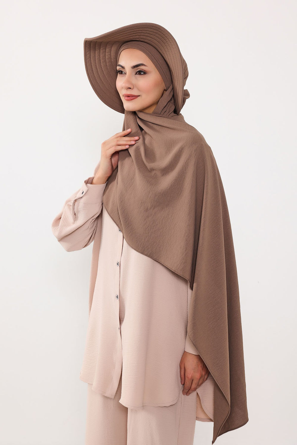 Instant Aerobin Shawl 2 in 1 Womens Wide Brim Summer Hat + Plain Scarf Foldable Roll up Beach Cap Removable Sun Hat Hijab Women Turban,SS-2A Chocolate