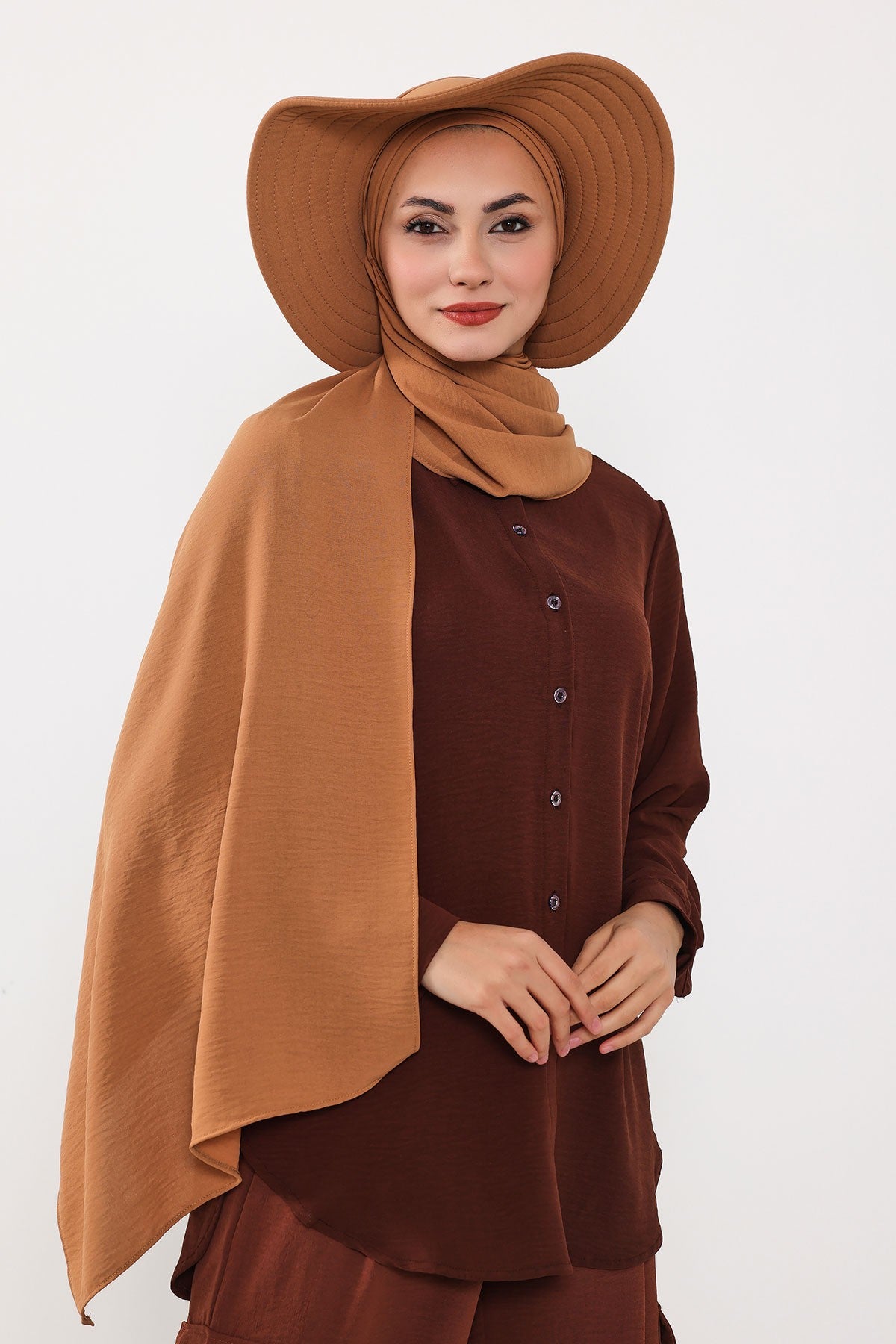 Instant Aerobin Shawl 2 in 1 Womens Wide Brim Summer Hat + Plain Scarf Foldable Roll up Beach Cap Removable Sun Hat Hijab Women Turban,SS-2A Camel