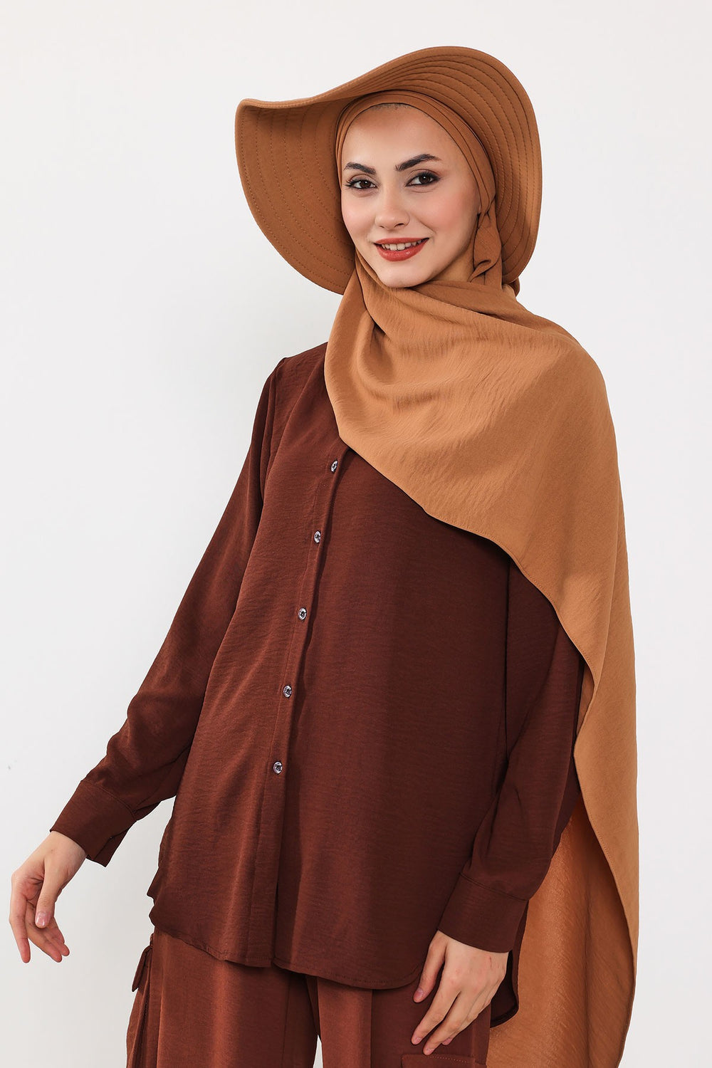 Instant Aerobin Shawl 2 in 1 Womens Wide Brim Summer Hat + Plain Scarf Foldable Roll up Beach Cap Removable Sun Hat Hijab Women Turban,SS-2A Camel