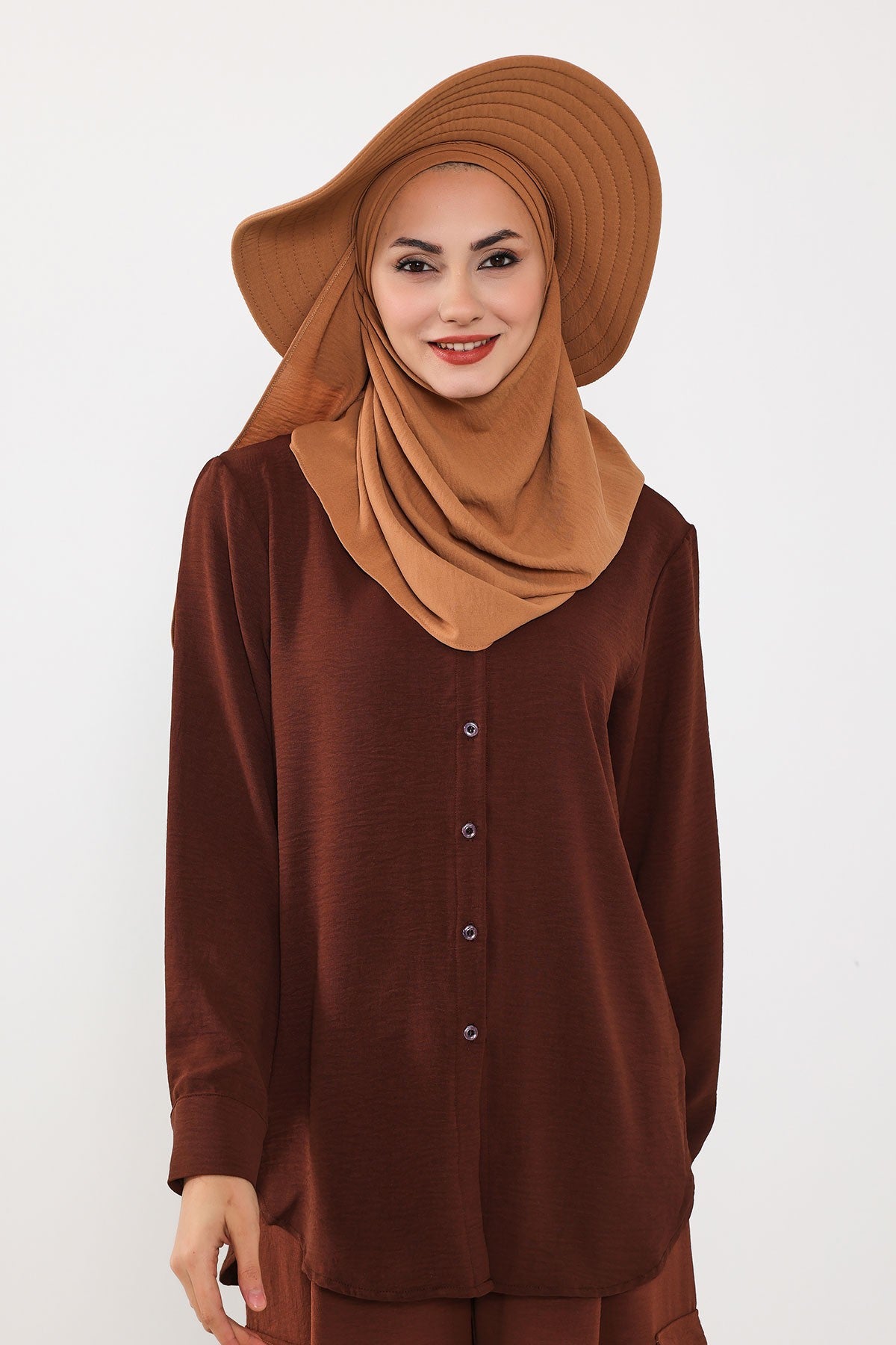 Instant Aerobin Shawl 2 in 1 Womens Wide Brim Summer Hat + Plain Scarf Foldable Roll up Beach Cap Removable Sun Hat Hijab Women Turban,SS-2A Camel