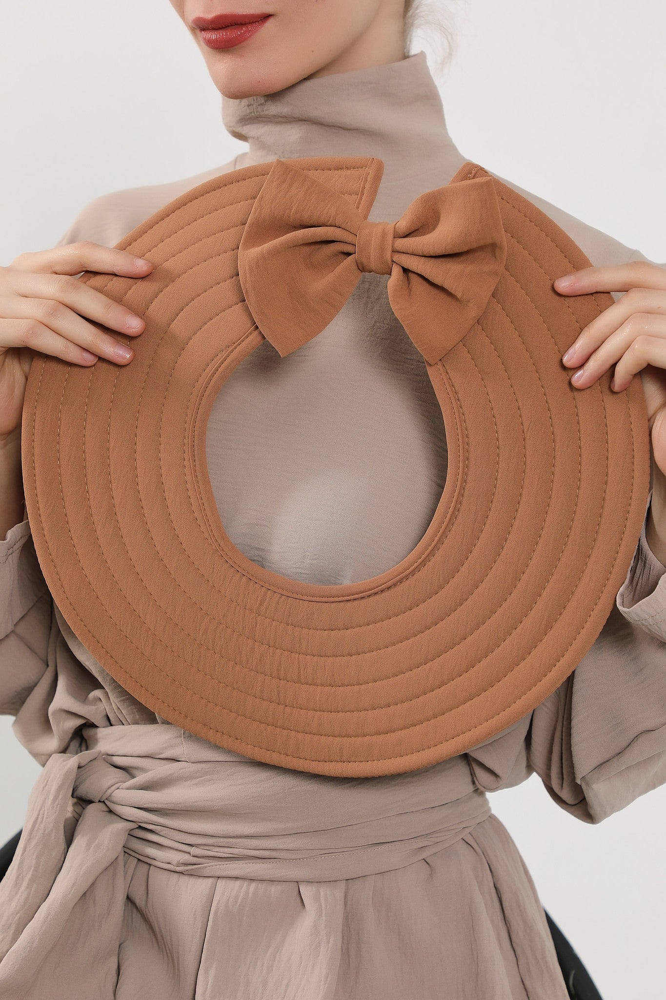 Instant Aerobin Shawl 2 in 1 Womens Wide Brim Summer Hat + Plain Scarf Foldable Roll up Beach Cap Removable Sun Hat Hijab Women Turban,SS-2A Camel