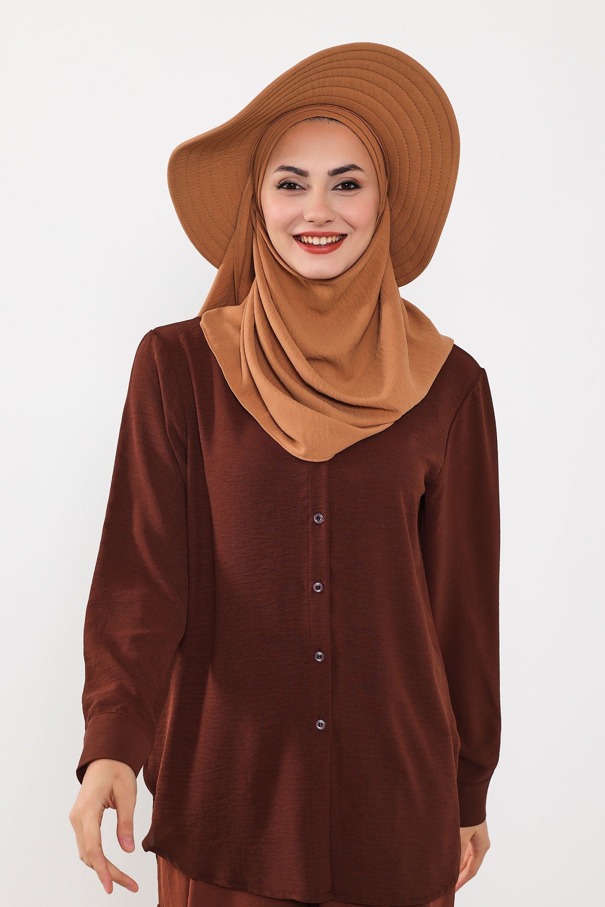 Instant Aerobin Shawl 2 in 1 Womens Wide Brim Summer Hat + Plain Scarf Foldable Roll up Beach Cap Removable Sun Hat Hijab Women Turban,SS-2A Camel