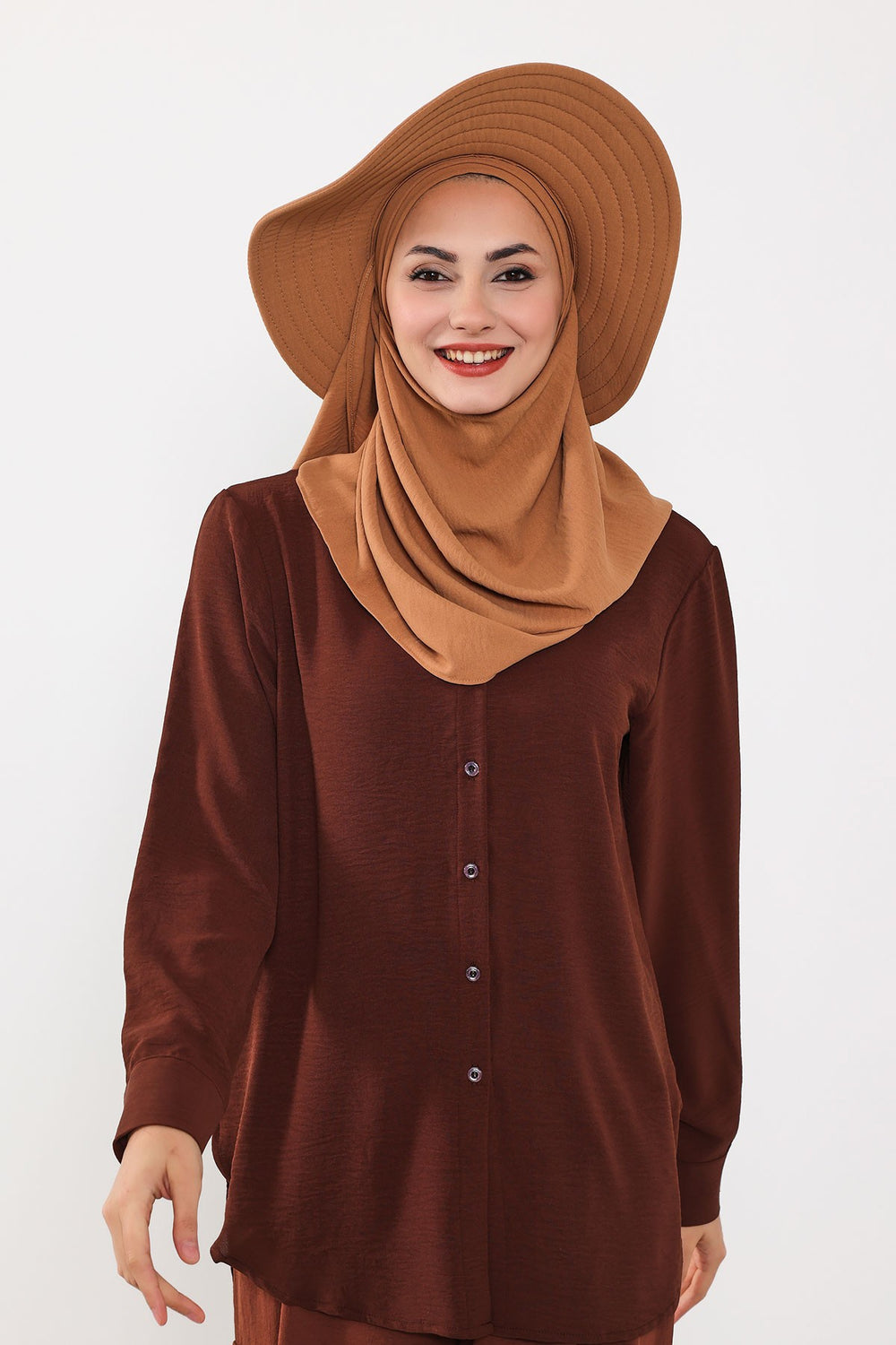 Instant Aerobin Shawl 2 in 1 Womens Wide Brim Summer Hat + Plain Scarf Foldable Roll up Beach Cap Removable Sun Hat Hijab Women Turban,SS-2A Camel