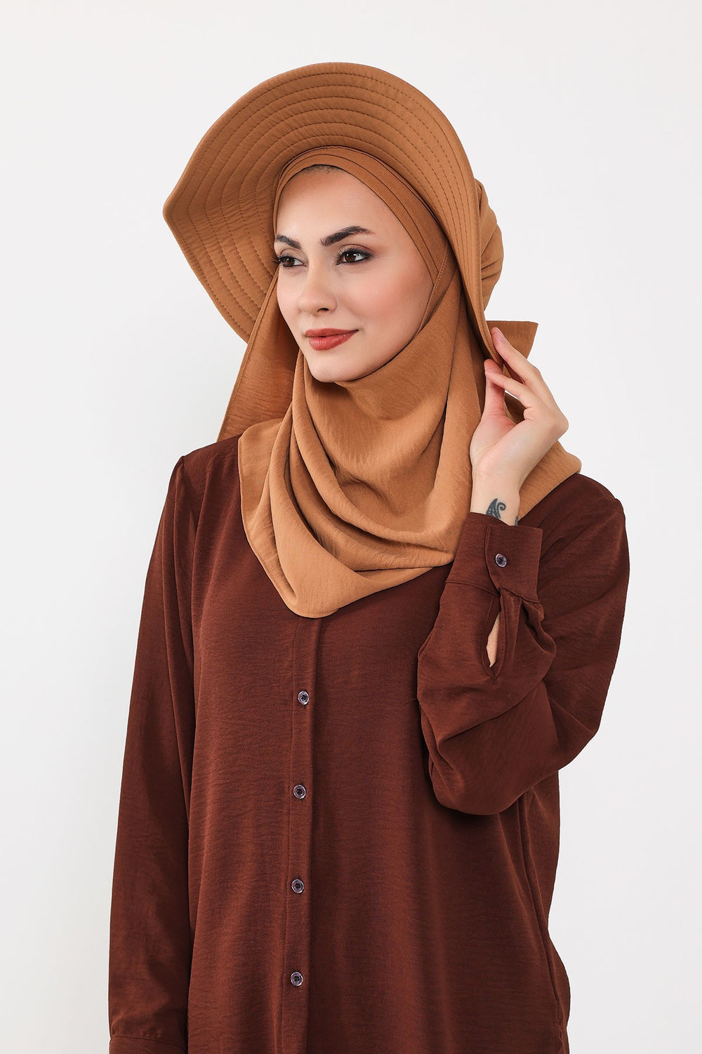 Instant Aerobin Shawl 2 in 1 Womens Wide Brim Summer Hat + Plain Scarf Foldable Roll up Beach Cap Removable Sun Hat Hijab Women Turban,SS-2A Camel