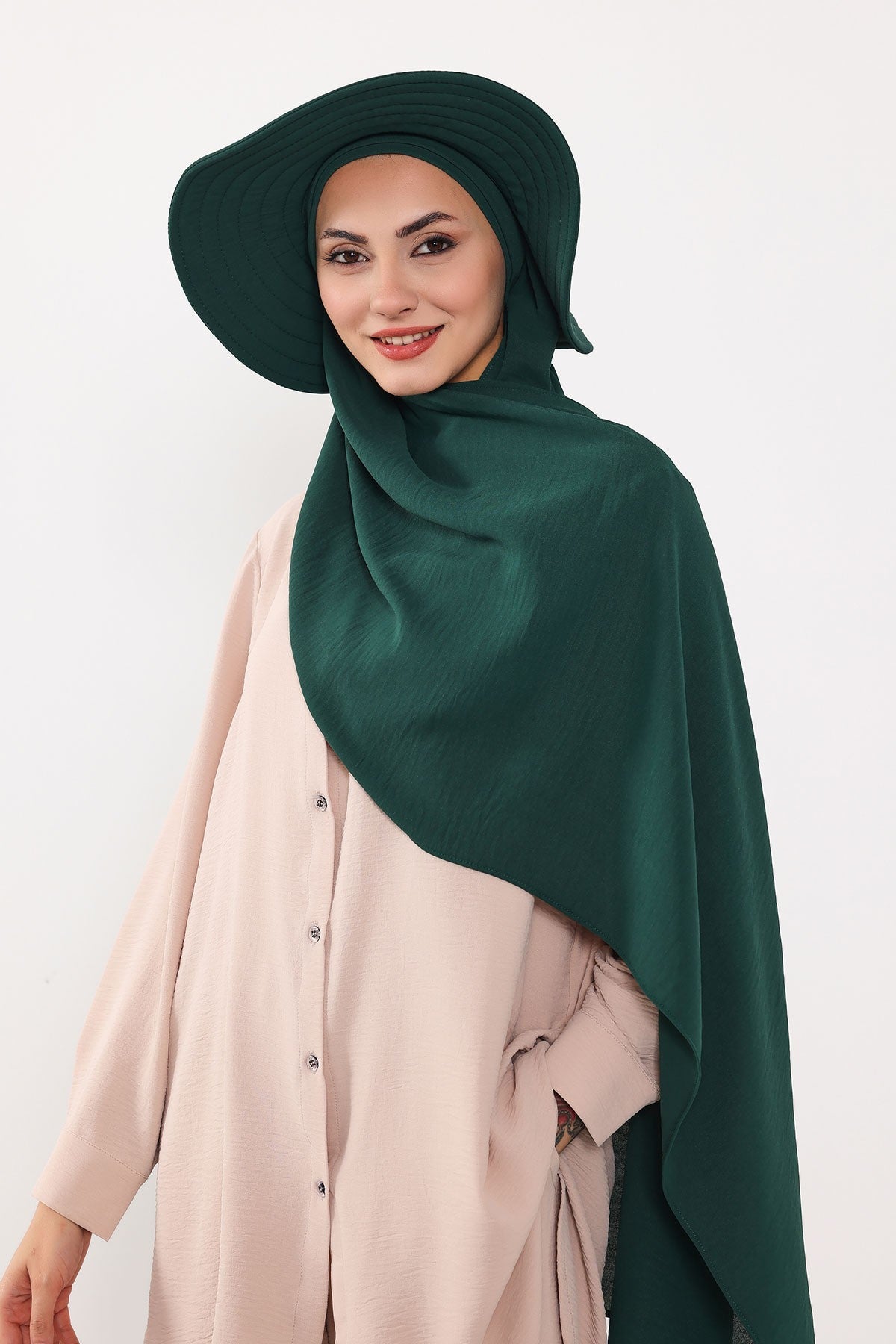 Instant Aerobin Shawl 2 in 1 Womens Wide Brim Summer Hat + Plain Scarf Foldable Roll up Beach Cap Removable Sun Hat Hijab Women Turban,SS-2A Dark Green