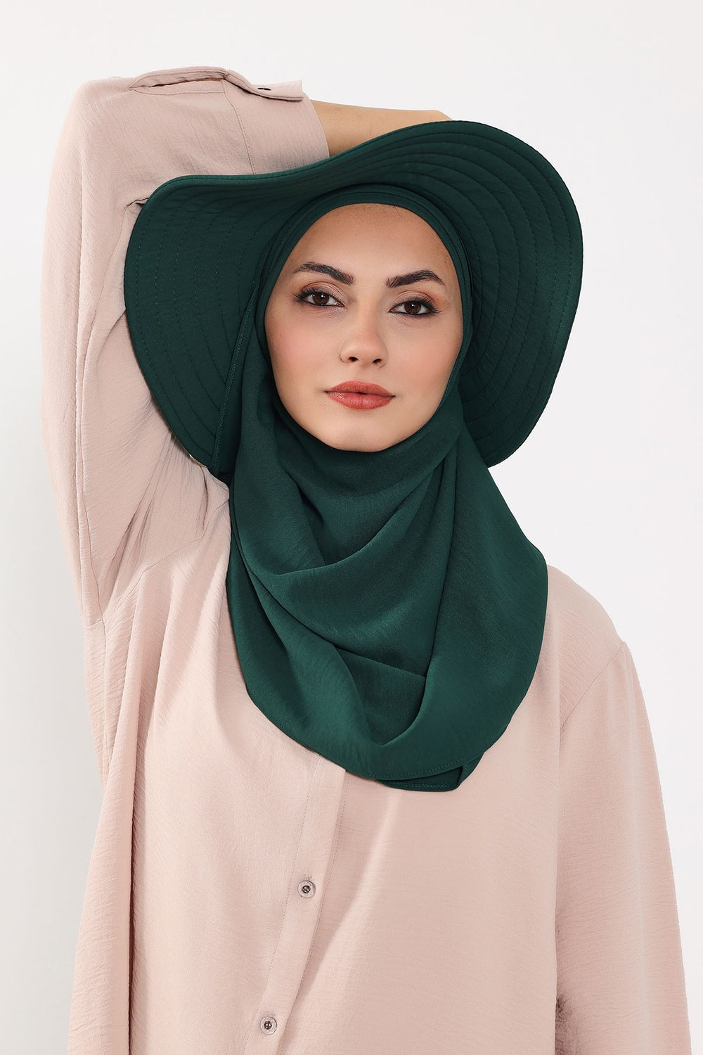 Instant Aerobin Shawl 2 in 1 Womens Wide Brim Summer Hat + Plain Scarf Foldable Roll up Beach Cap Removable Sun Hat Hijab Women Turban,SS-2A Dark Green