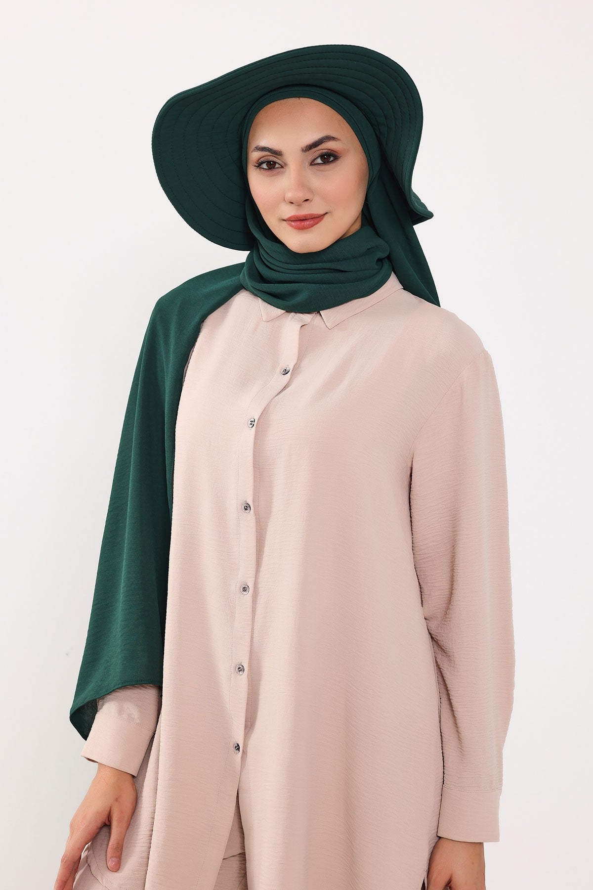 Instant Aerobin Shawl 2 in 1 Womens Wide Brim Summer Hat + Plain Scarf Foldable Roll up Beach Cap Removable Sun Hat Hijab Women Turban,SS-2A Dark Green
