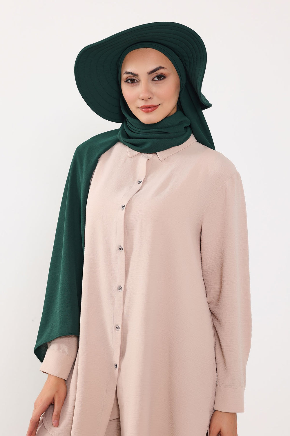 Instant Aerobin Shawl 2 in 1 Womens Wide Brim Summer Hat + Plain Scarf Foldable Roll up Beach Cap Removable Sun Hat Hijab Women Turban,SS-2A Dark Green