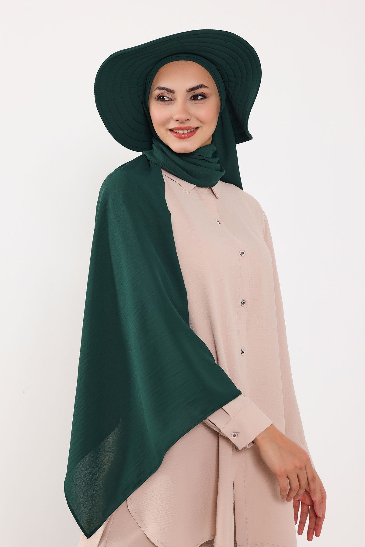 Instant Aerobin Shawl 2 in 1 Womens Wide Brim Summer Hat + Plain Scarf Foldable Roll up Beach Cap Removable Sun Hat Hijab Women Turban,SS-2A Dark Green