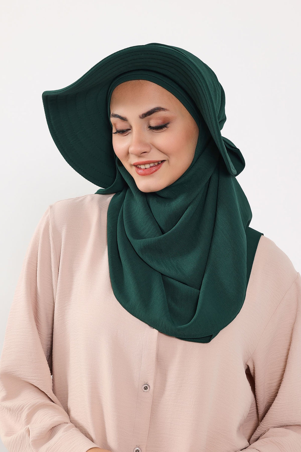 Instant Aerobin Shawl 2 in 1 Womens Wide Brim Summer Hat + Plain Scarf Foldable Roll up Beach Cap Removable Sun Hat Hijab Women Turban,SS-2A Dark Green