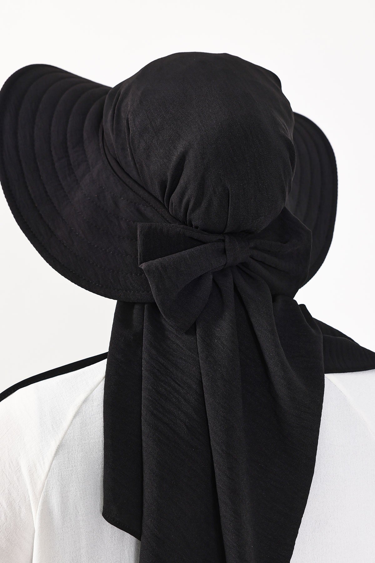 Instant Aerobin Shawl 2 in 1 Womens Wide Brim Summer Hat + Plain Scarf Foldable Roll up Beach Cap Removable Sun Hat Hijab Women Turban,SS-2A Black