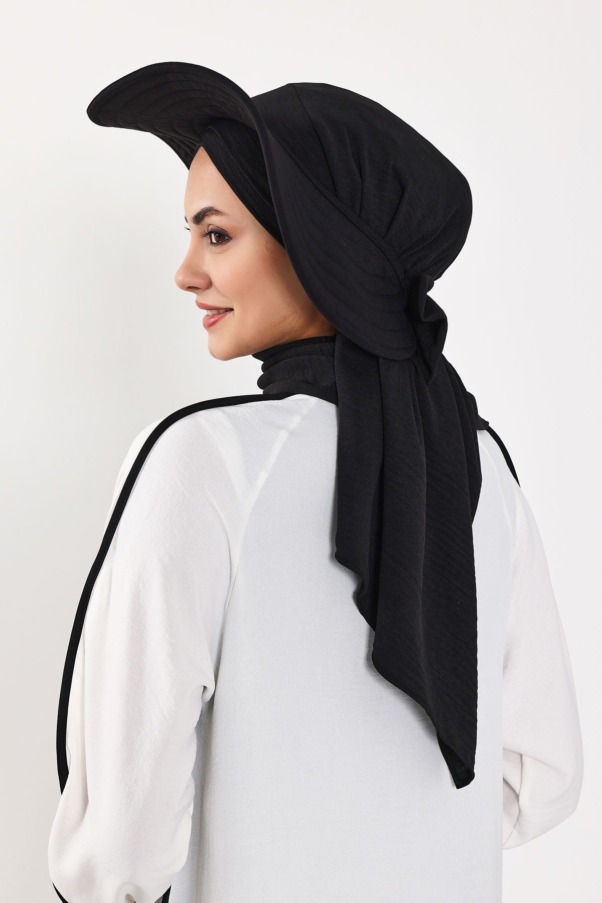 Instant Aerobin Shawl 2 in 1 Womens Wide Brim Summer Hat + Plain Scarf Foldable Roll up Beach Cap Removable Sun Hat Hijab Women Turban,SS-2A Black