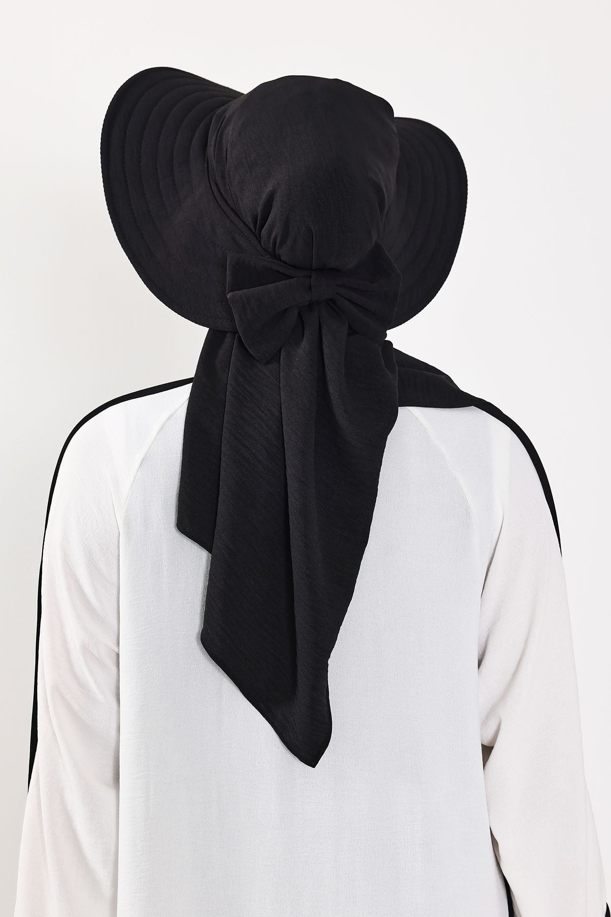 Instant Aerobin Shawl 2 in 1 Womens Wide Brim Summer Hat + Plain Scarf Foldable Roll up Beach Cap Removable Sun Hat Hijab Women Turban,SS-2A Black