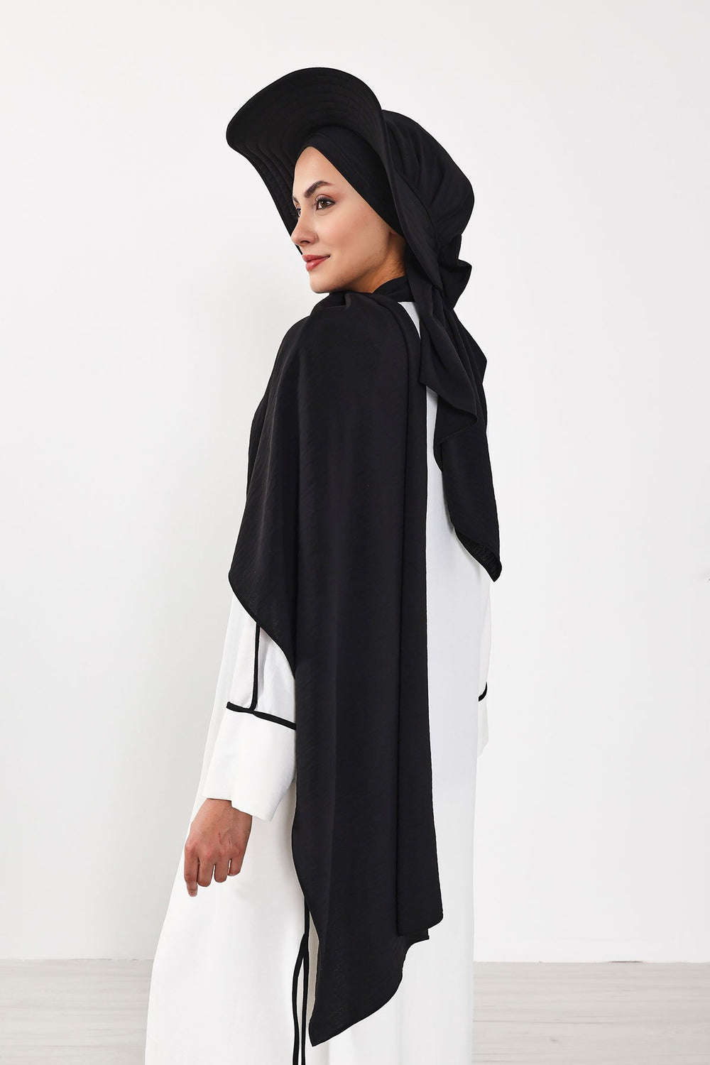 Instant Aerobin Shawl 2 in 1 Womens Wide Brim Summer Hat + Plain Scarf Foldable Roll up Beach Cap Removable Sun Hat Hijab Women Turban,SS-2A Black
