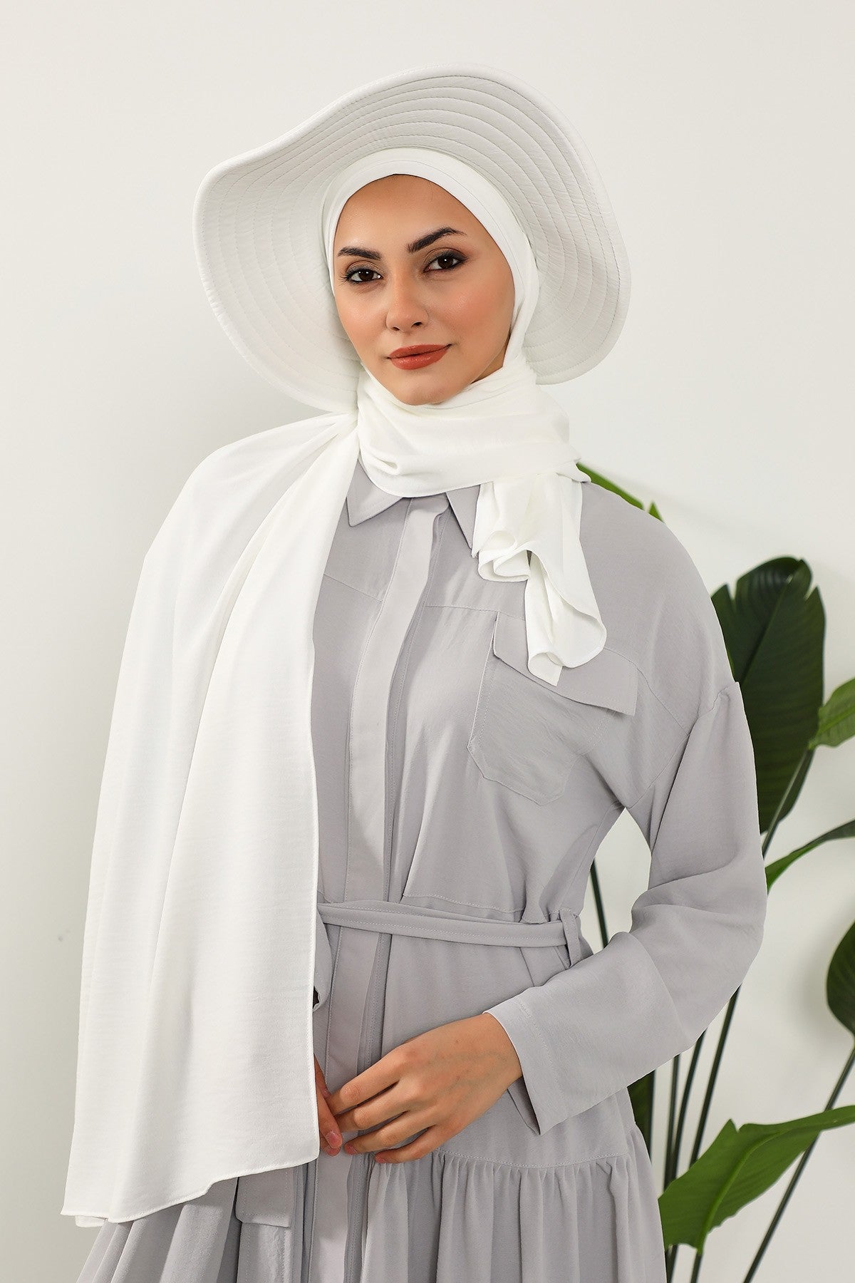 Instant Aerobin Shawl 2 in 1 Womens Wide Brim Summer Hat + Plain Scarf Foldable Roll up Beach Cap Removable Sun Hat Hijab Women Turban,SS-2A Ecru