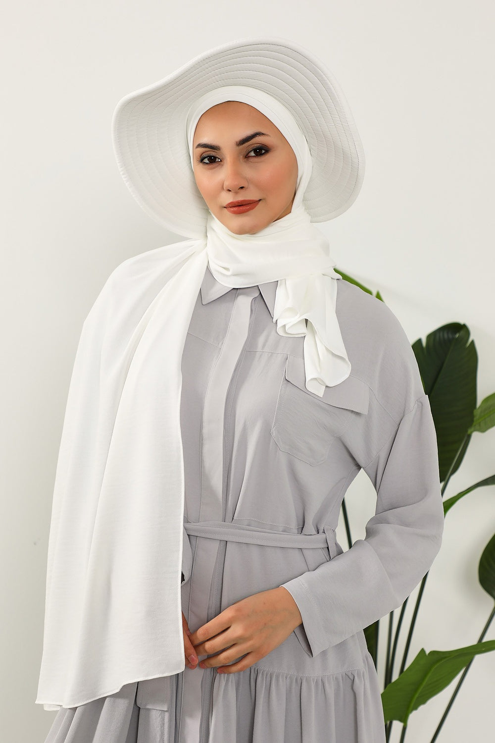 Instant Aerobin Shawl 2 in 1 Womens Wide Brim Summer Hat + Plain Scarf Foldable Roll up Beach Cap Removable Sun Hat Hijab Women Turban,SS-2A Ecru