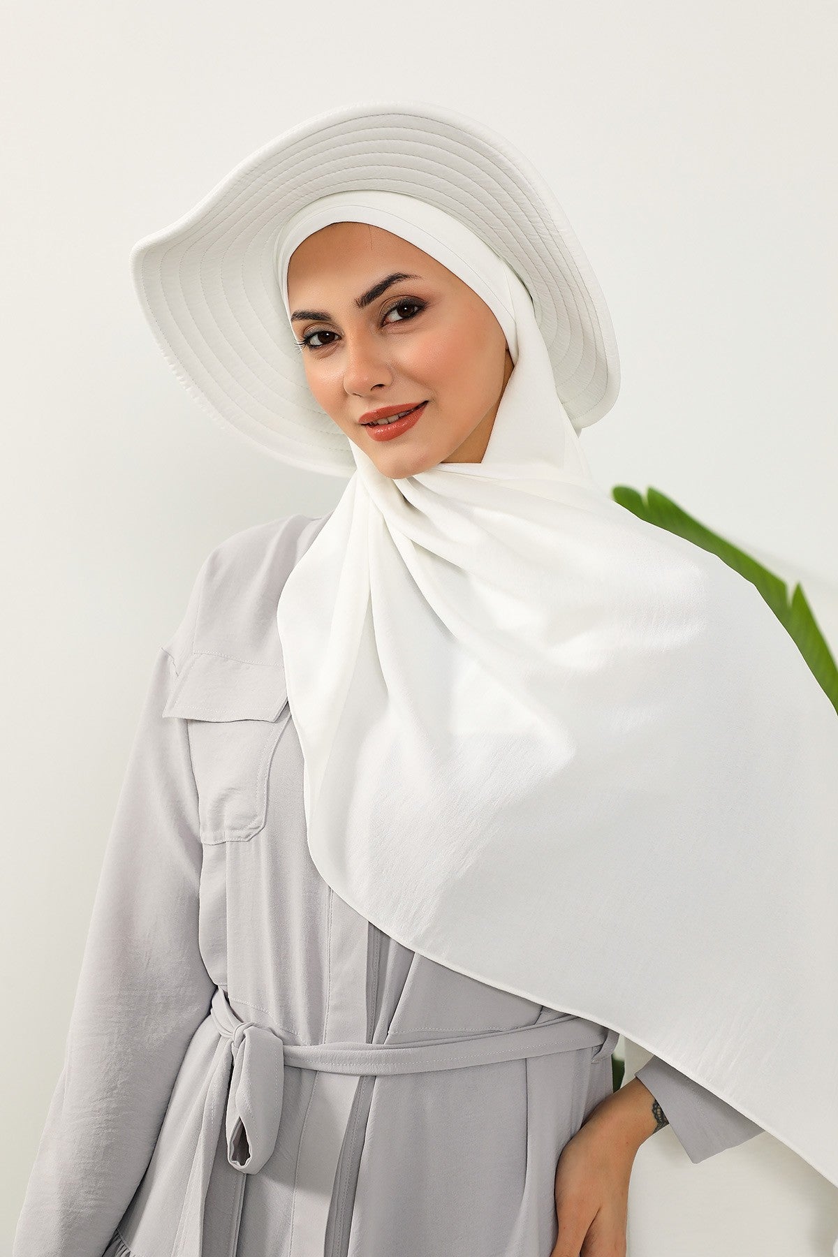 Instant Aerobin Shawl 2 in 1 Womens Wide Brim Summer Hat + Plain Scarf Foldable Roll up Beach Cap Removable Sun Hat Hijab Women Turban,SS-2A Ecru