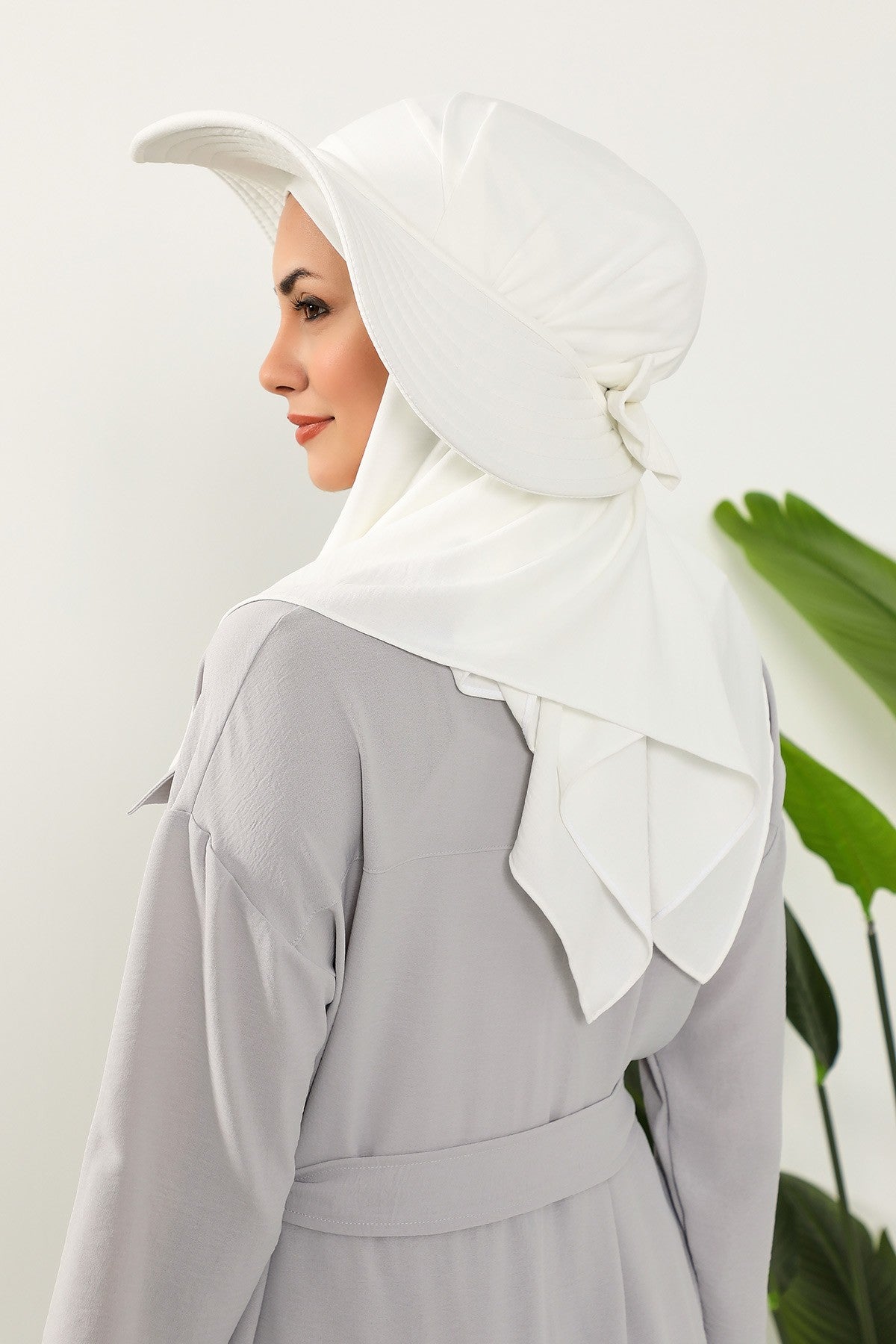 Instant Aerobin Shawl 2 in 1 Womens Wide Brim Summer Hat + Plain Scarf Foldable Roll up Beach Cap Removable Sun Hat Hijab Women Turban,SS-2A Ecru