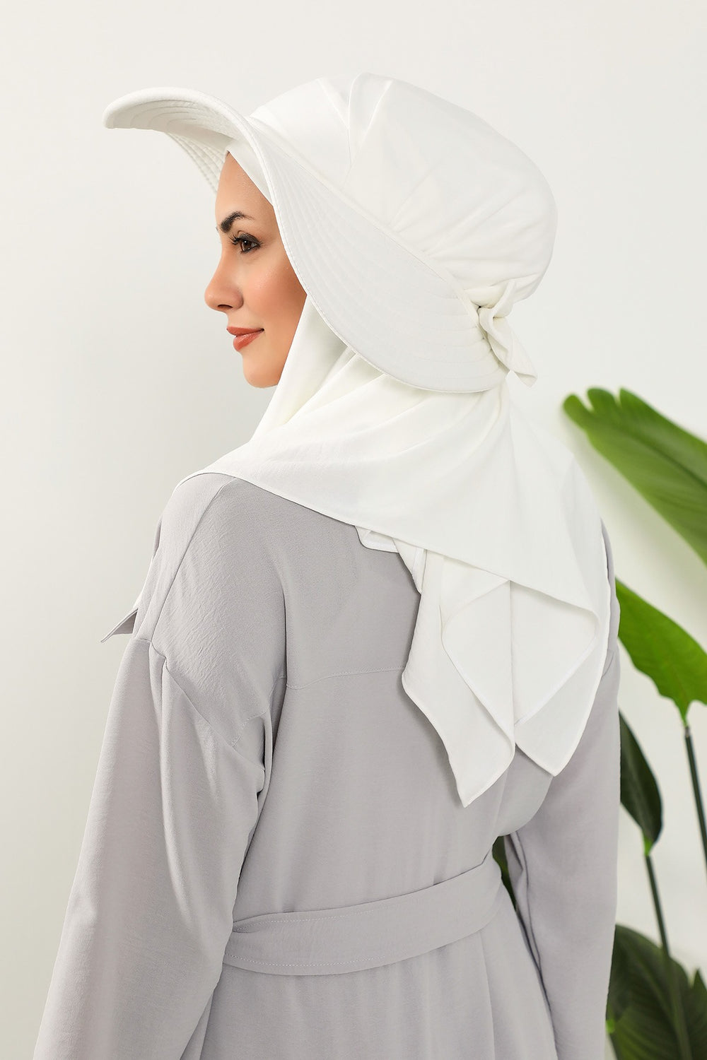 Instant Aerobin Shawl 2 in 1 Womens Wide Brim Summer Hat + Plain Scarf Foldable Roll up Beach Cap Removable Sun Hat Hijab Women Turban,SS-2A Ecru