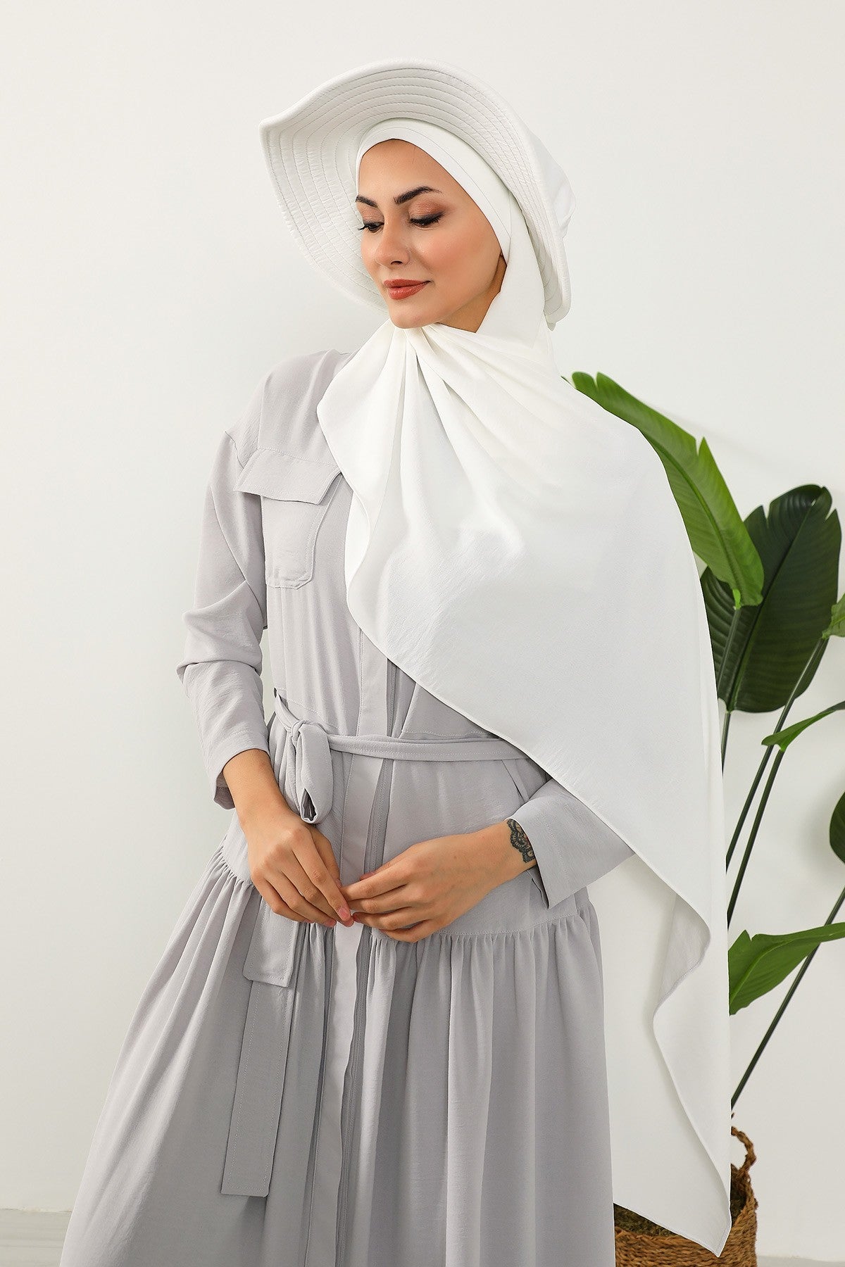 Instant Aerobin Shawl 2 in 1 Womens Wide Brim Summer Hat + Plain Scarf Foldable Roll up Beach Cap Removable Sun Hat Hijab Women Turban,SS-2A Ecru