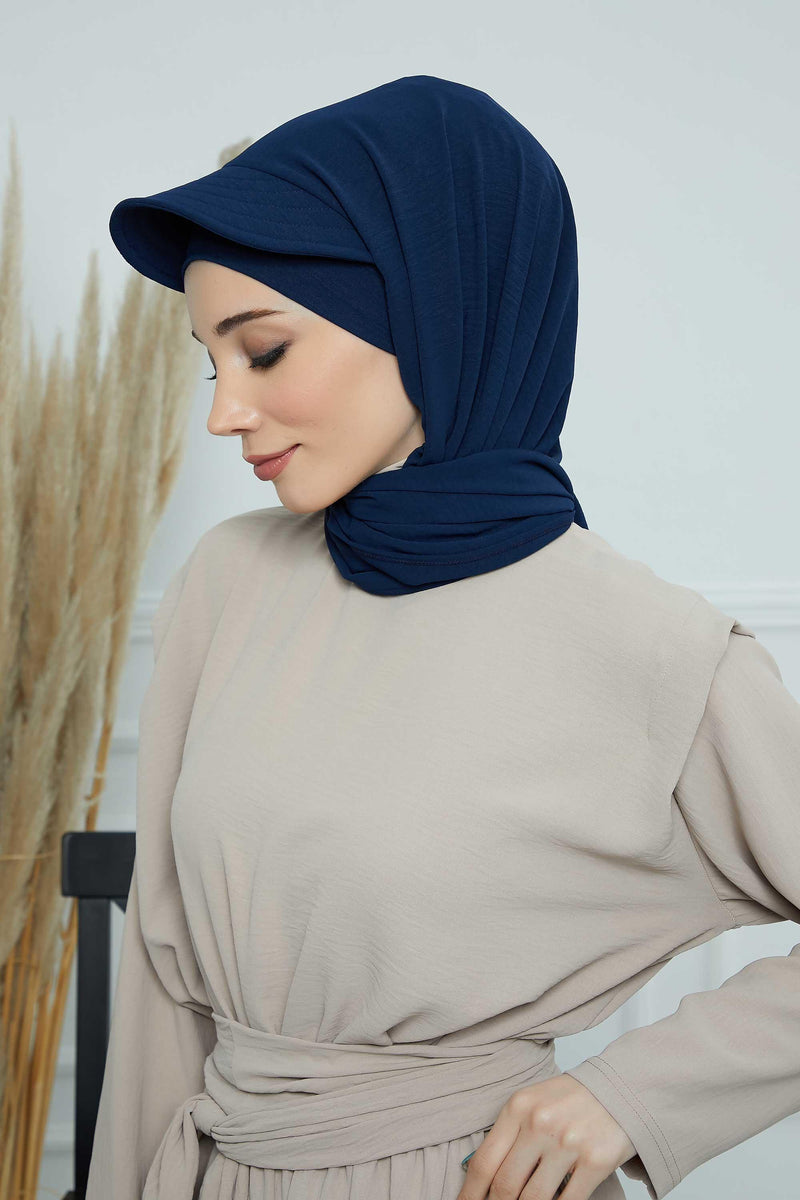 Instant Aerobin Shawl Newsboy Scarves Bandana Women's Cap Turban Visor Stylish Hijab Hat Turban,SS-1A Navy Blue