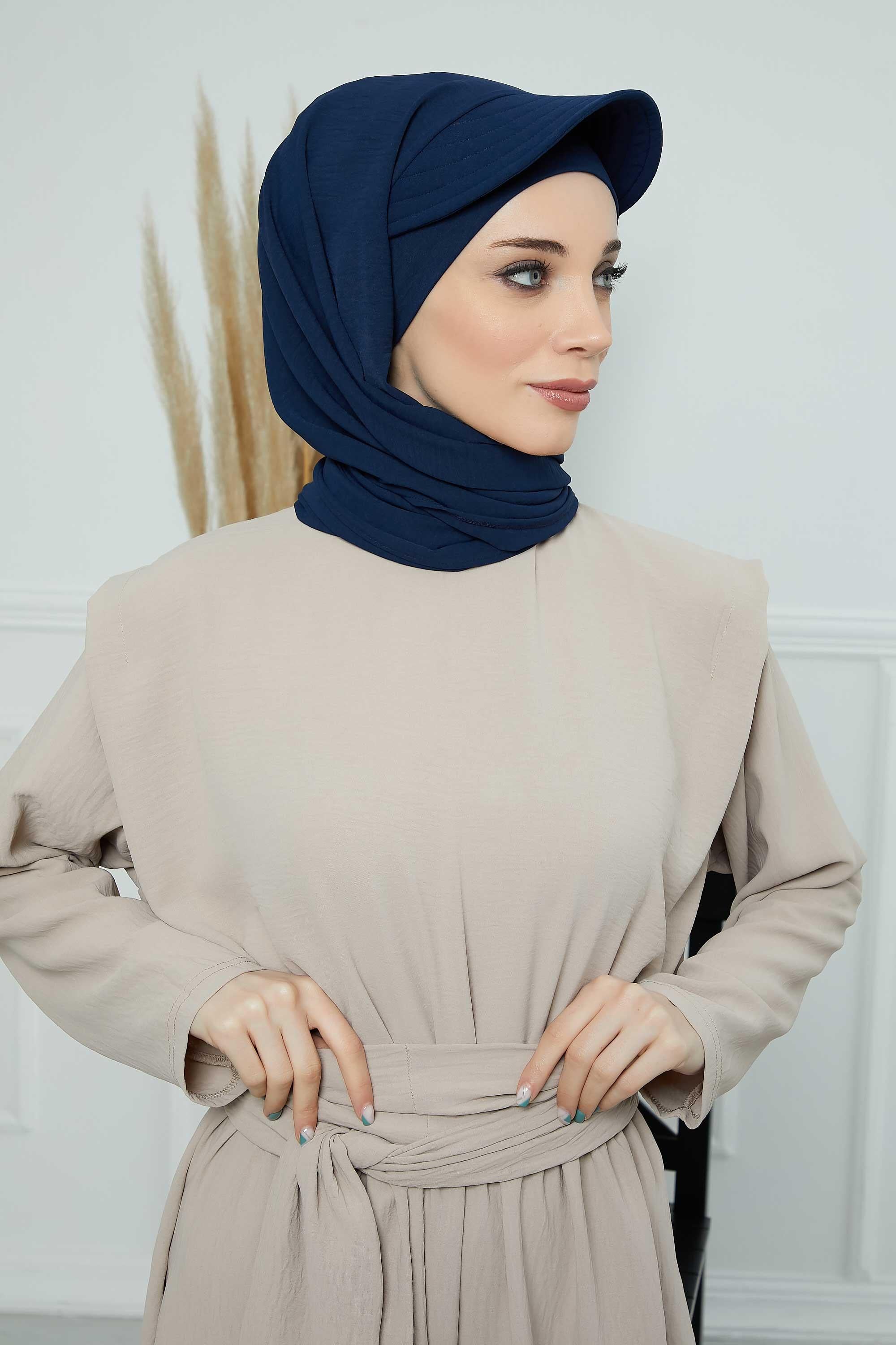 Instant Aerobin Shawl Newsboy Scarves Bandana Women's Cap Turban Visor Stylish Hijab Hat Turban,SS-1A Navy Blue