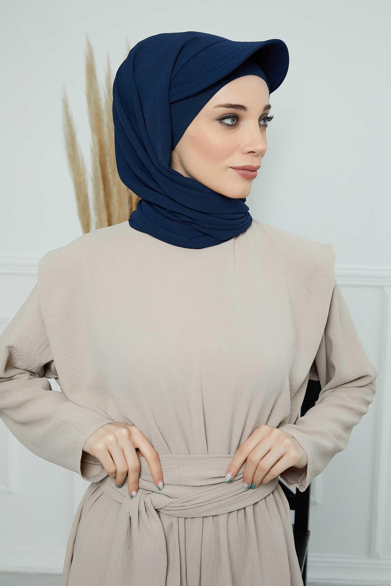 Instant Aerobin Shawl Newsboy Scarves Bandana Women's Cap Turban Visor Stylish Hijab Hat Turban,SS-1A Navy Blue