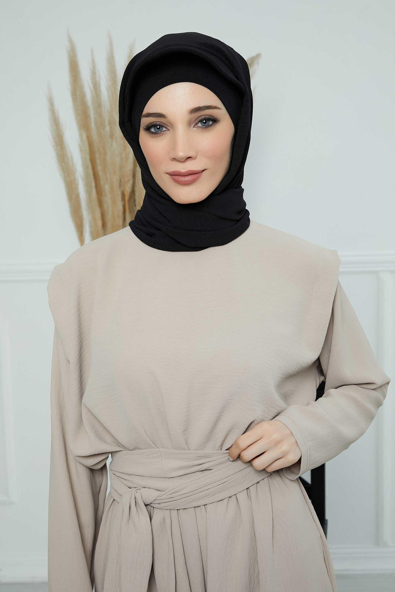 Instant Aerobin Shawl Newsboy Scarves Bandana Women's Cap Turban Visor Stylish Hijab Hat Turban,SS-1A Black