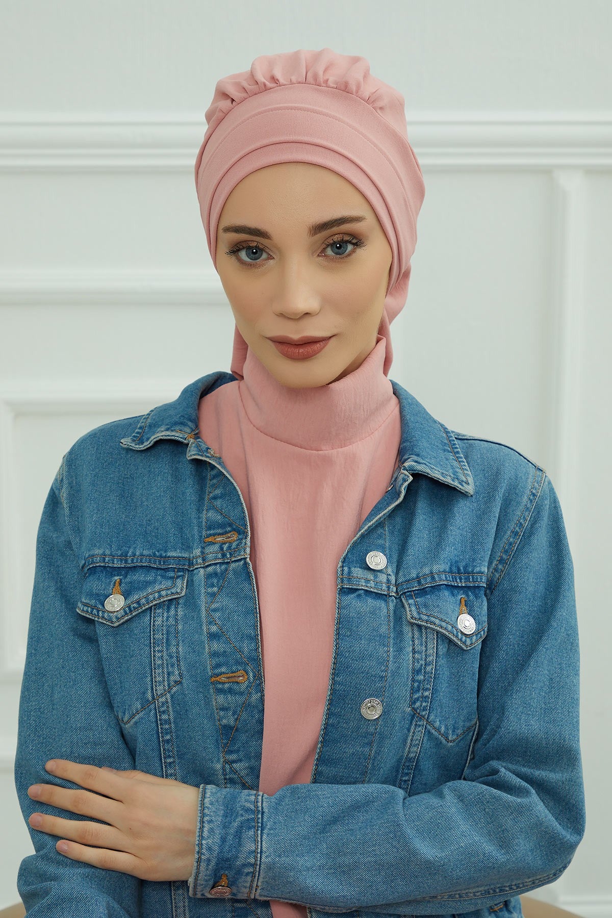 Instant Aerobin Turban Hijab for Women, Pre-Tied Cotton Blend Headwrap, Lightweight Modest Fashion Head Cover,HT-91 Pink