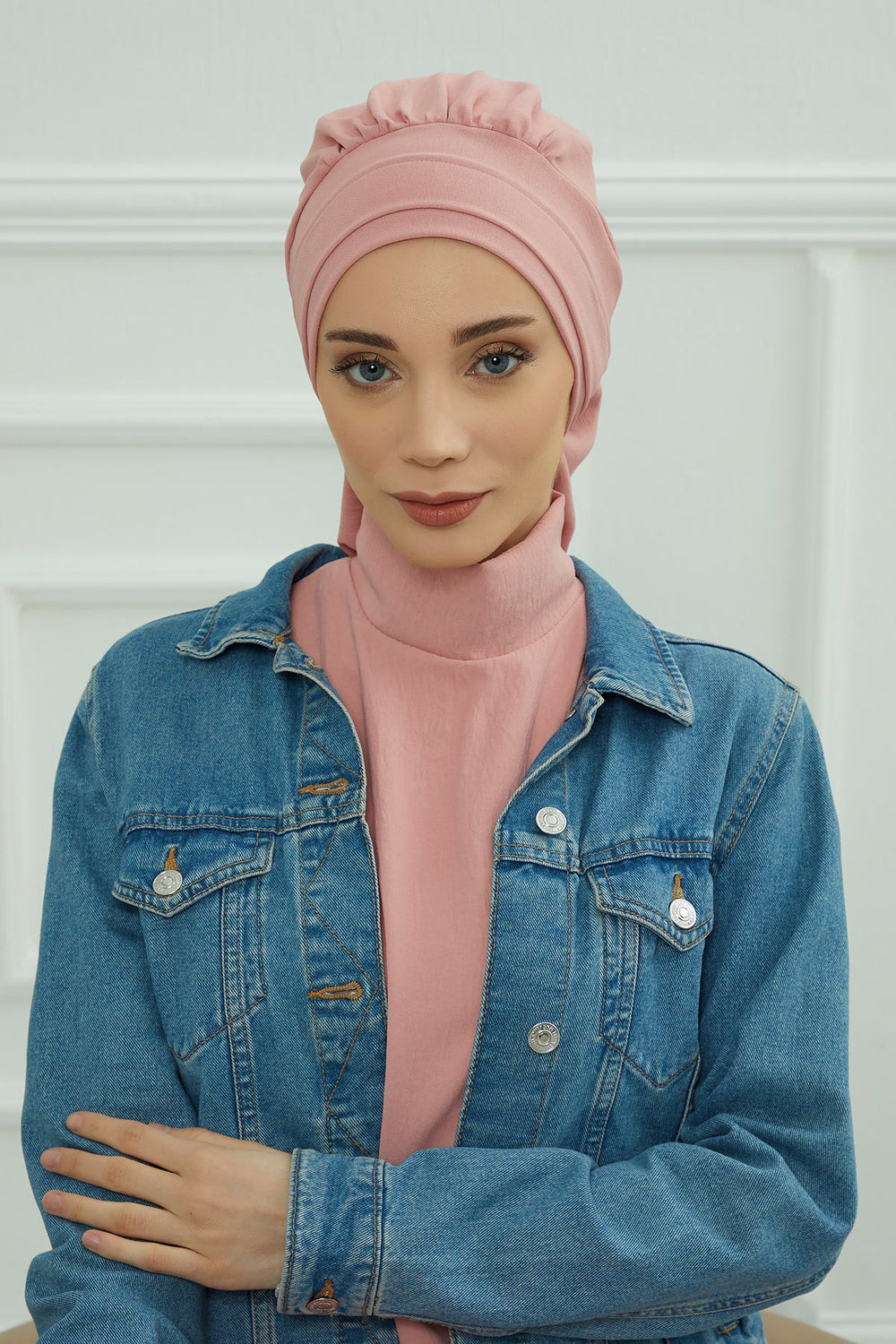 Instant Aerobin Turban Hijab for Women, Pre-Tied Cotton Blend Headwrap, Lightweight Modest Fashion Head Cover,HT-91 Pink