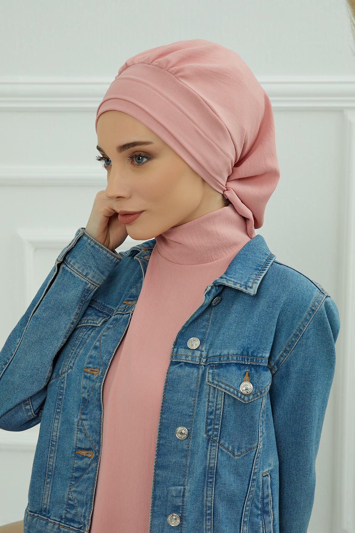 Instant Aerobin Turban Hijab for Women, Pre-Tied Cotton Blend Headwrap, Lightweight Modest Fashion Head Cover,HT-91 Pink