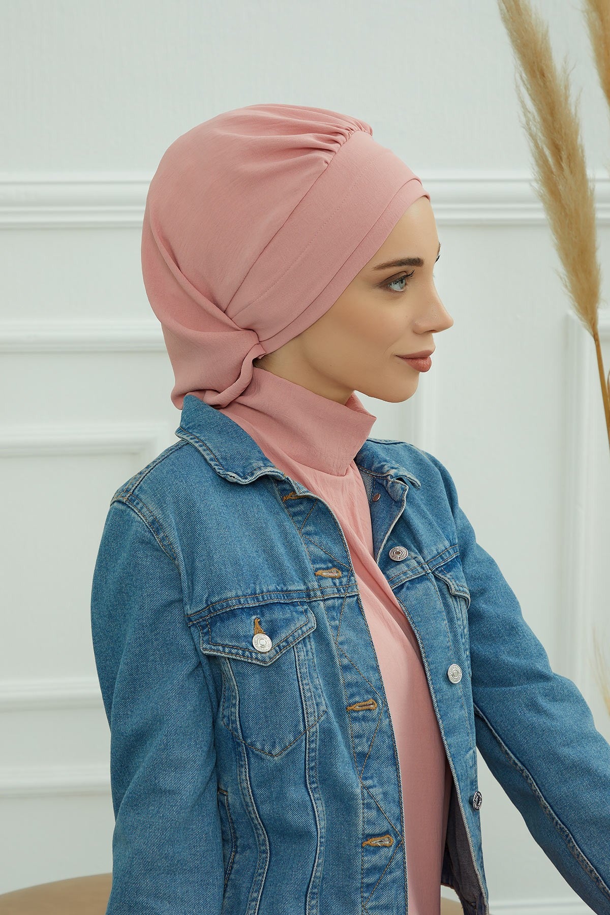 Instant Aerobin Turban Hijab for Women, Pre-Tied Cotton Blend Headwrap, Lightweight Modest Fashion Head Cover,HT-91 Pink