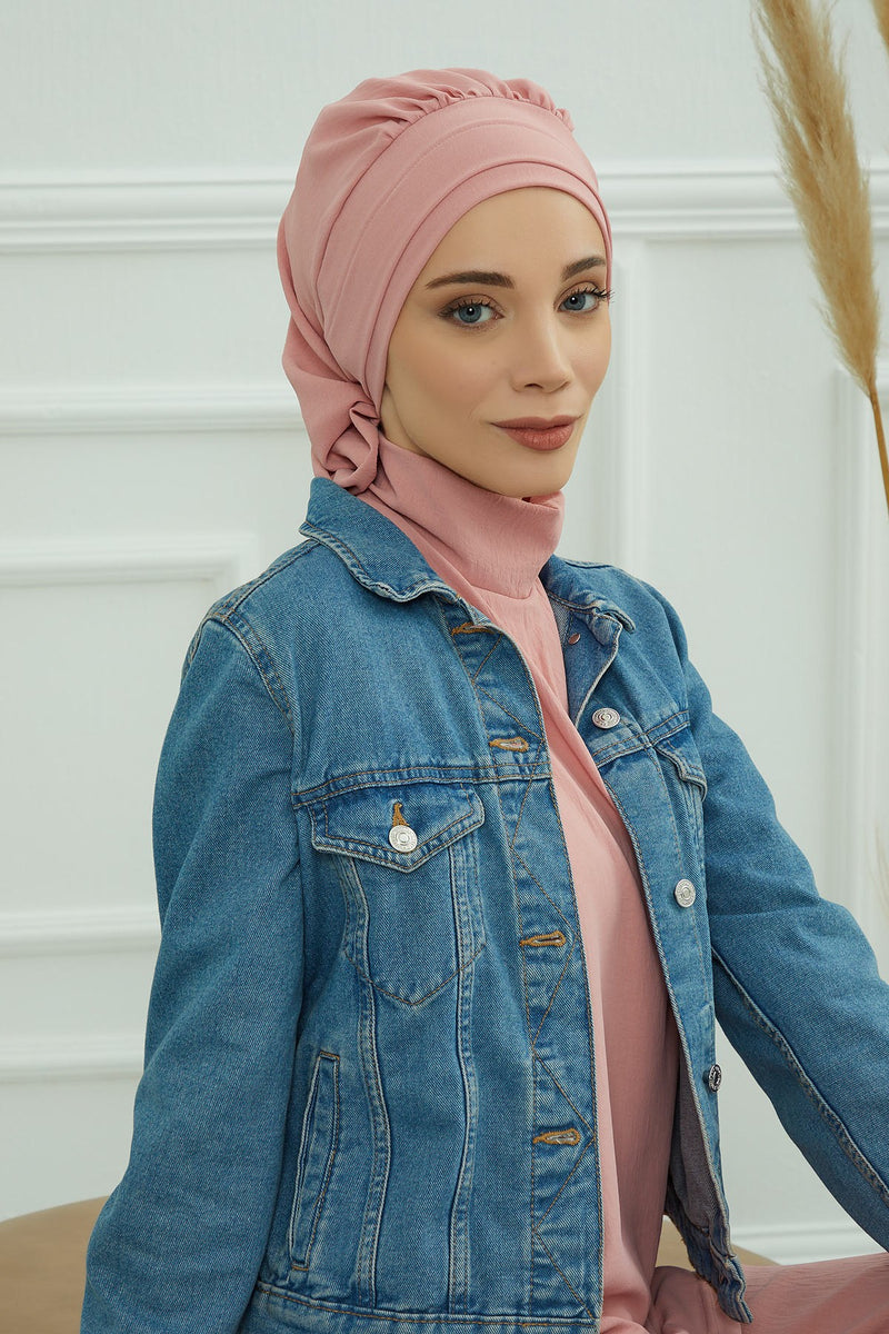 Instant Aerobin Turban Hijab for Women, Pre-Tied Cotton Blend Headwrap, Lightweight Modest Fashion Head Cover,HT-91