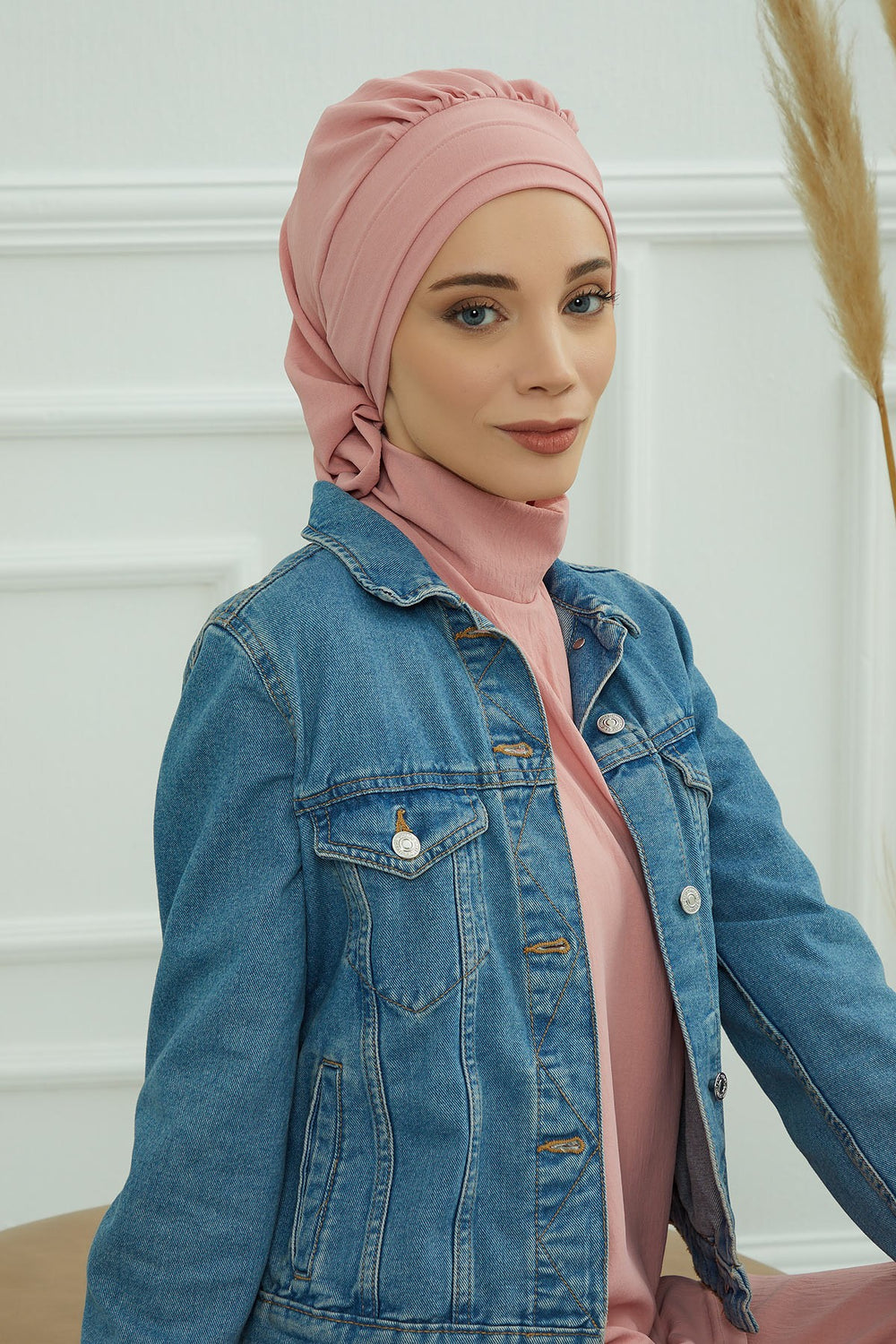 Instant Aerobin Turban Hijab for Women, Pre-Tied Cotton Blend Headwrap, Lightweight Modest Fashion Head Cover,HT-91 Pink