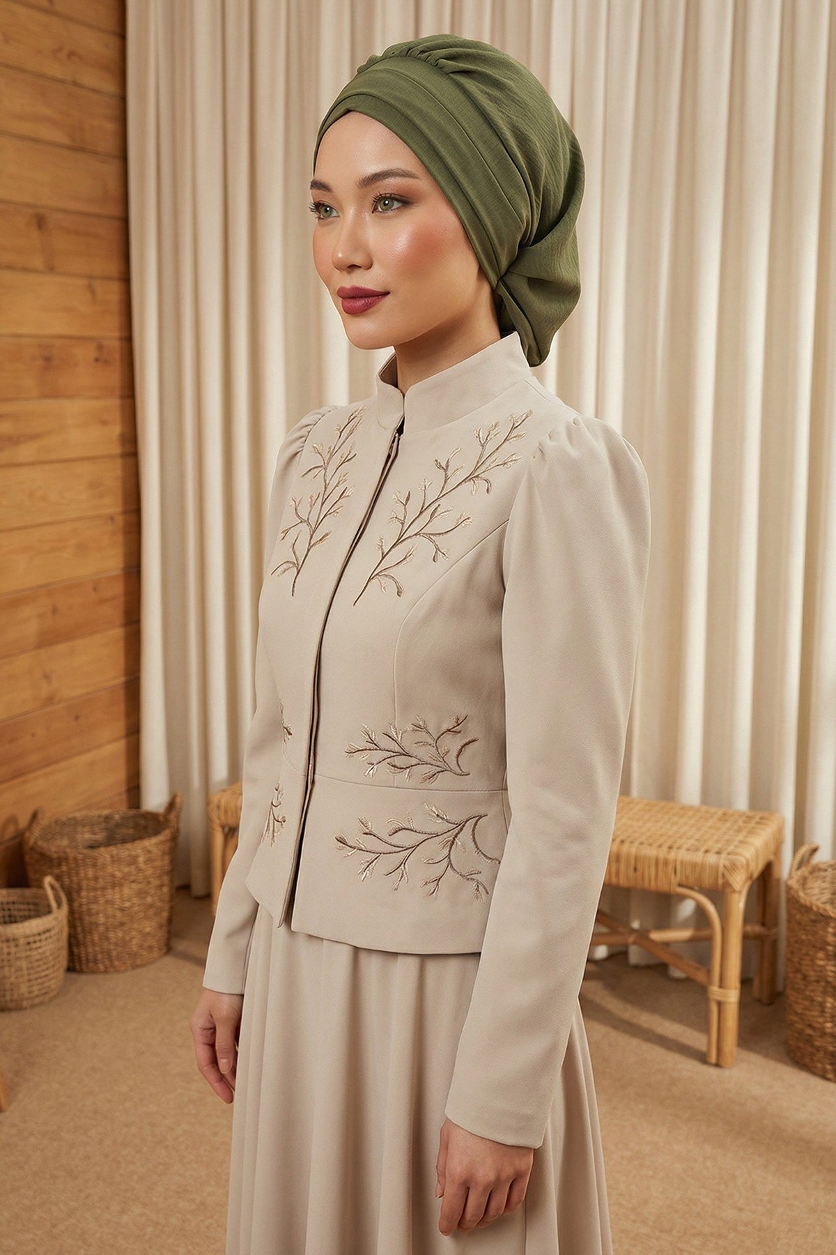 Instant Aerobin Turban Hijab for Women, Pre-Tied Cotton Blend Headwrap, Lightweight Modest Fashion Head Cover,HT-91 Army Green