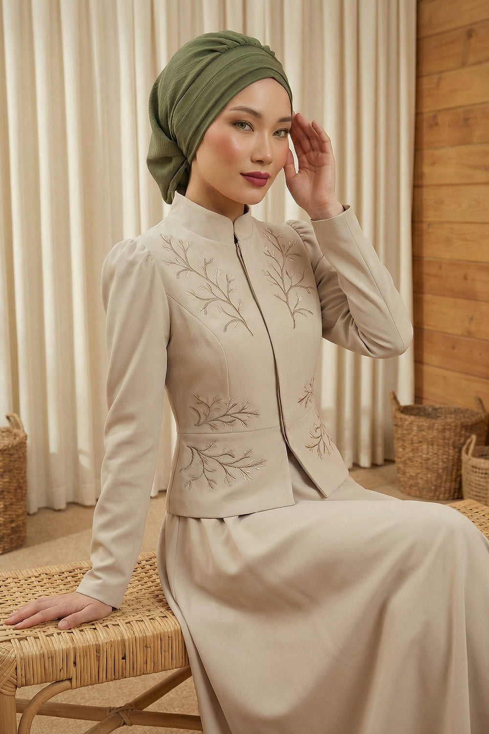 Instant Aerobin Turban Hijab for Women, Pre-Tied Cotton Blend Headwrap, Lightweight Modest Fashion Head Cover,HT-91 Army Green