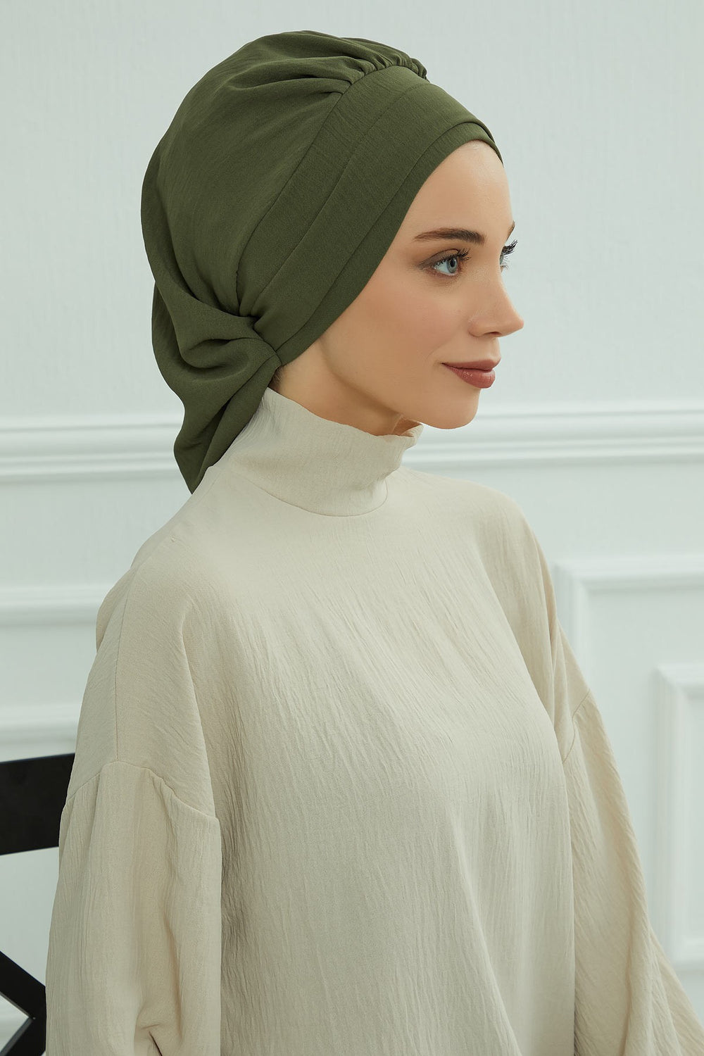 Instant Aerobin Turban Hijab for Women, Pre-Tied Cotton Blend Headwrap, Lightweight Modest Fashion Head Cover,HT-91 Army Green