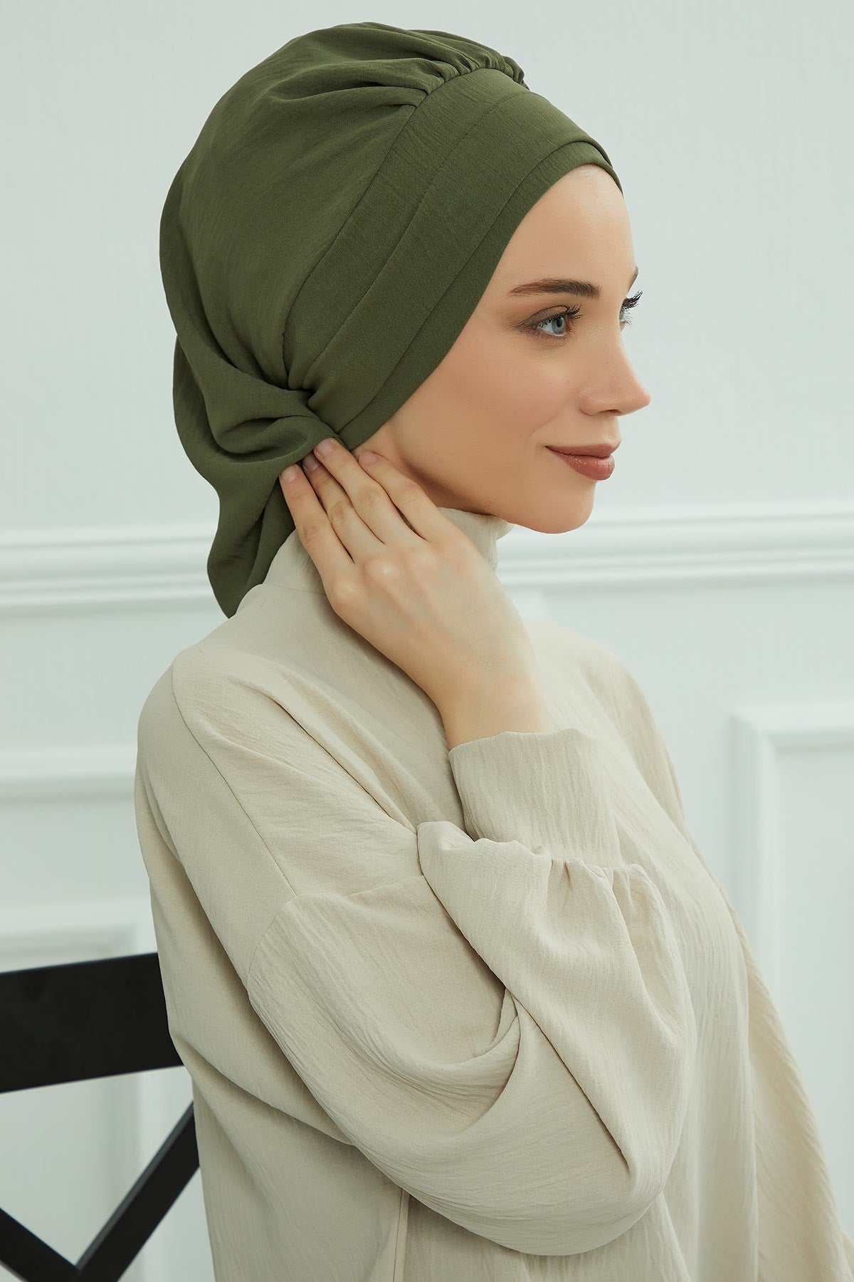 Instant Aerobin Turban Hijab for Women, Pre-Tied Cotton Blend Headwrap, Lightweight Modest Fashion Head Cover,HT-91 Army Green