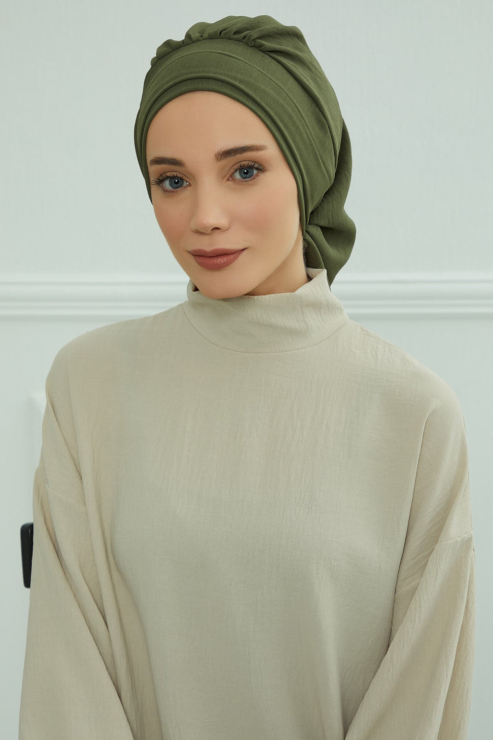 Instant Aerobin Turban Hijab for Women, Pre-Tied Cotton Blend Headwrap, Lightweight Modest Fashion Head Cover,HT-91 Army Green