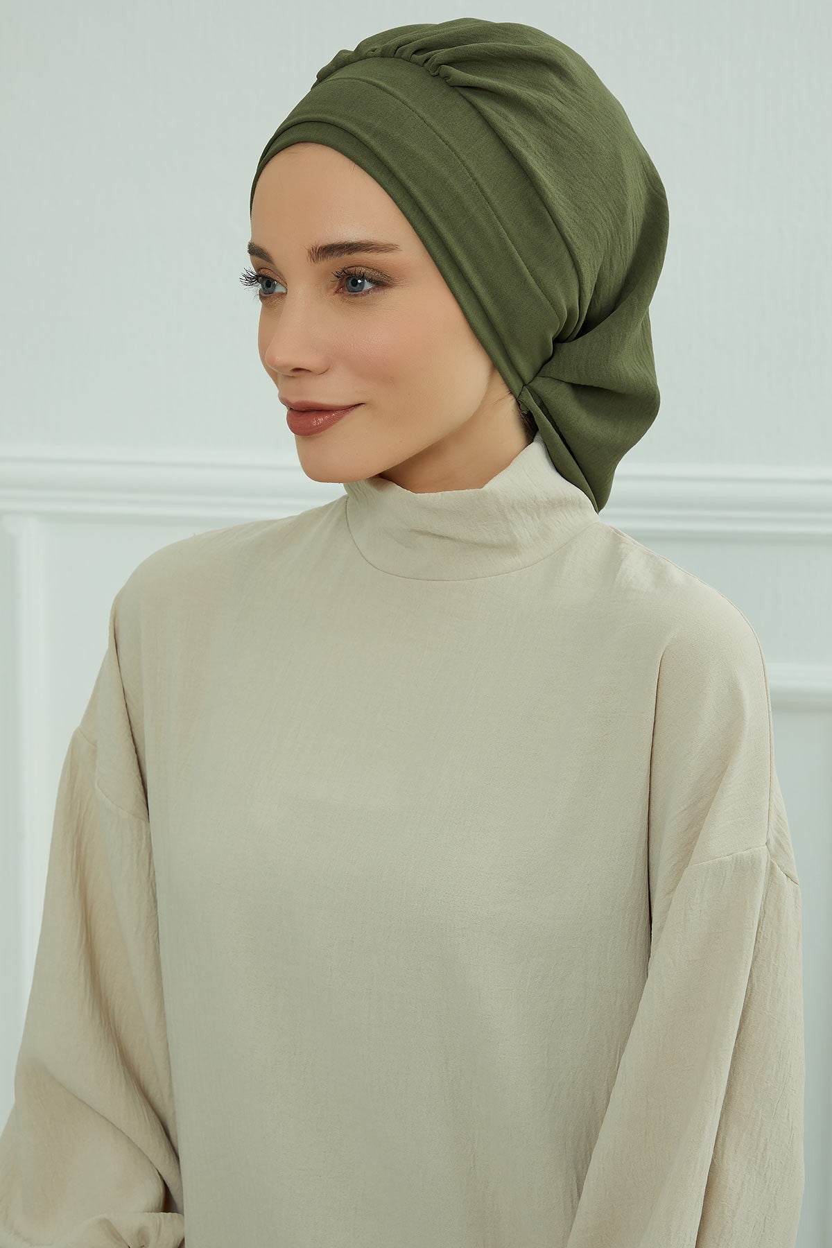 Instant Aerobin Turban Hijab for Women, Pre-Tied Cotton Blend Headwrap, Lightweight Modest Fashion Head Cover,HT-91 Army Green
