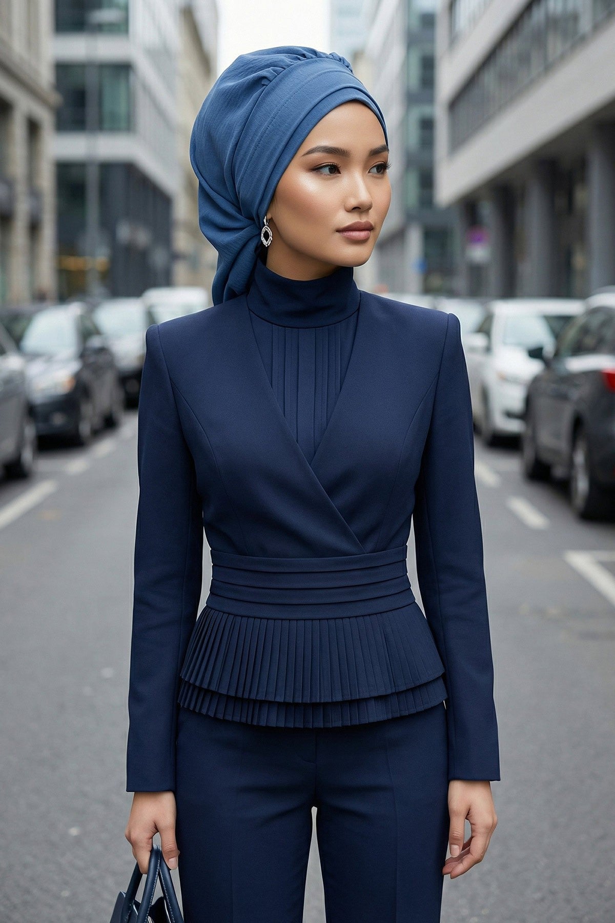 Instant Aerobin Turban Hijab for Women, Pre-Tied Cotton Blend Headwrap, Lightweight Modest Fashion Head Cover,HT-91 Blue
