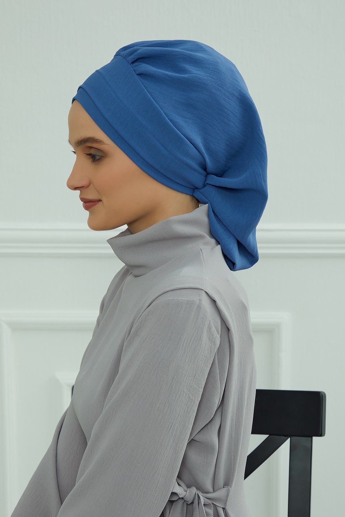 Instant Aerobin Turban Hijab for Women, Pre-Tied Cotton Blend Headwrap, Lightweight Modest Fashion Head Cover,HT-91 Blue