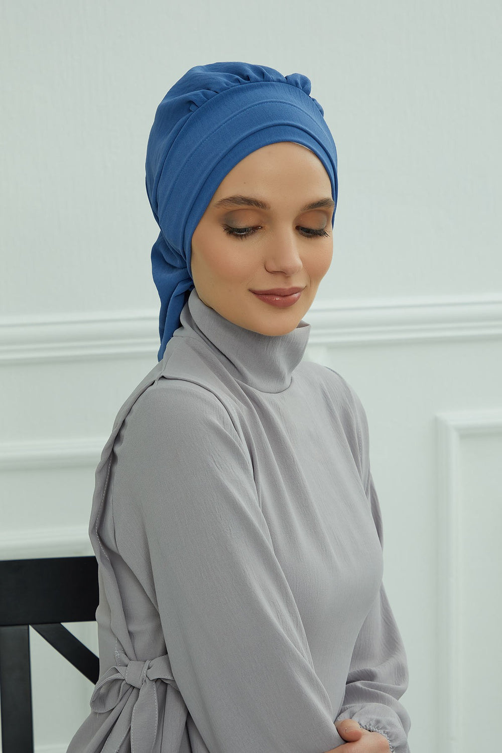 Instant Aerobin Turban Hijab for Women, Pre-Tied Cotton Blend Headwrap, Lightweight Modest Fashion Head Cover,HT-91 Blue