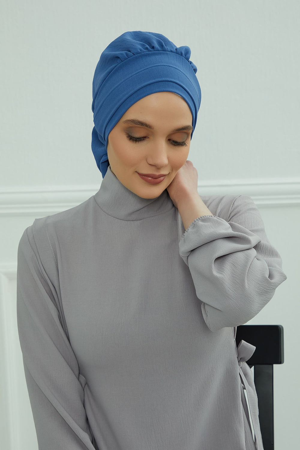 Instant Aerobin Turban Hijab for Women, Pre-Tied Cotton Blend Headwrap, Lightweight Modest Fashion Head Cover,HT-91 Blue