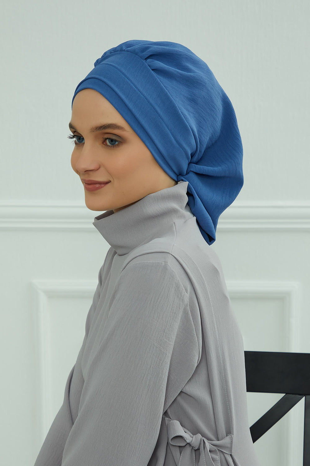 Instant Aerobin Turban Hijab for Women, Pre-Tied Cotton Blend Headwrap, Lightweight Modest Fashion Head Cover,HT-91 Blue